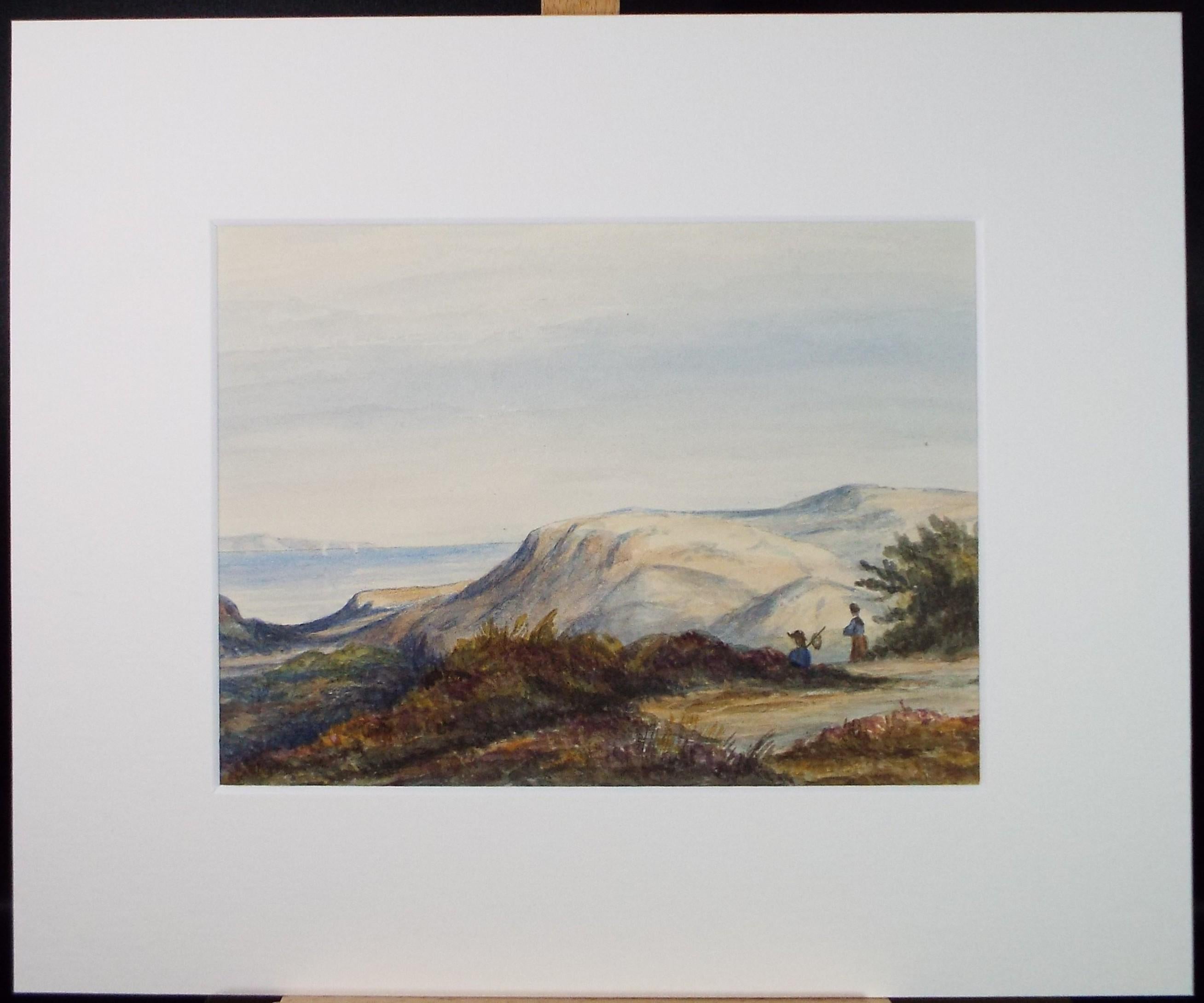 Original Watercolour, 'Coastal dunes with figures' Circa 1880's, unsigned