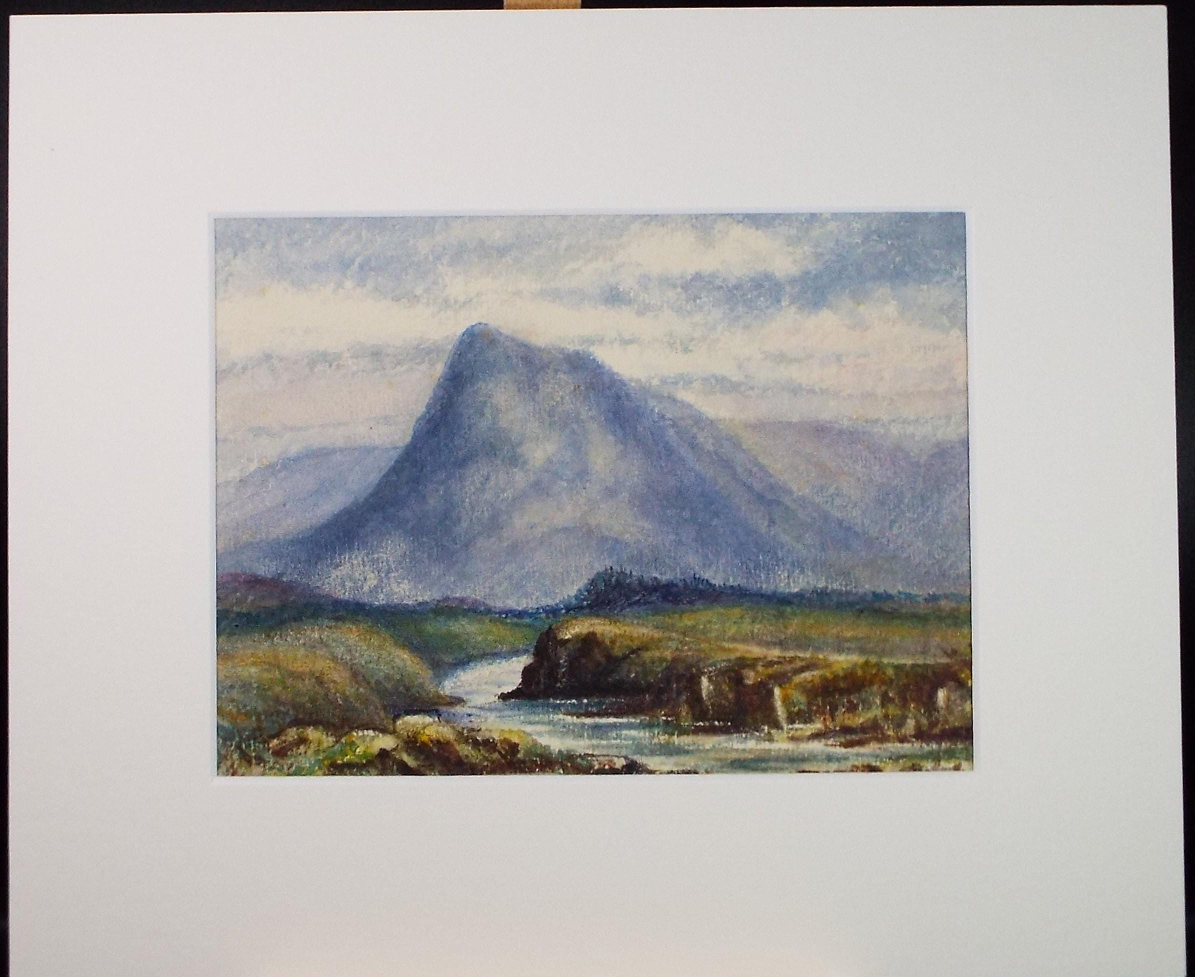 Original Watercolour, 'Stream with Blue Mountain', Late 19th Century, Unknown Artist