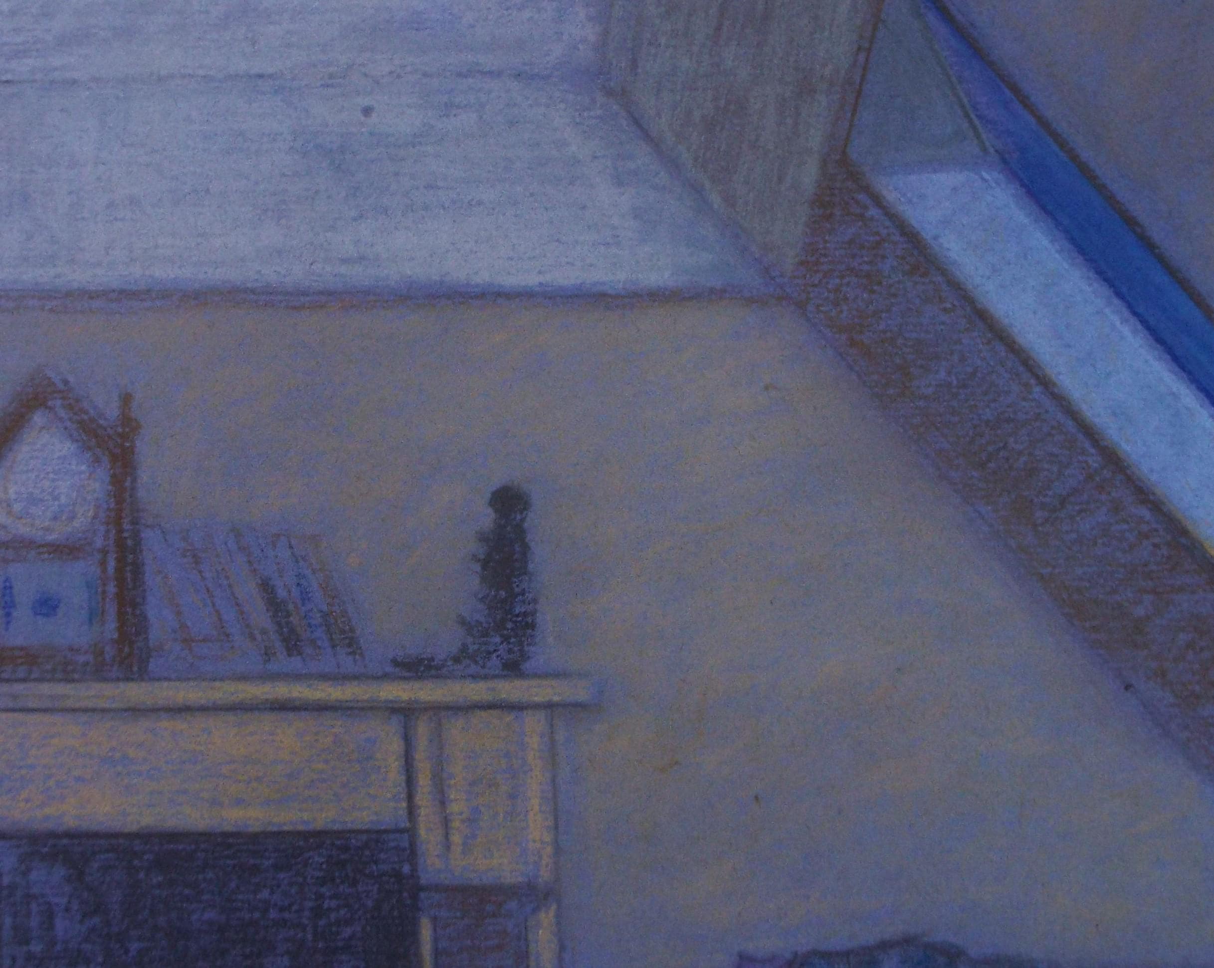 Original Pastel drawing, 'Blue interior', Circa 1980's, Artist Unknown