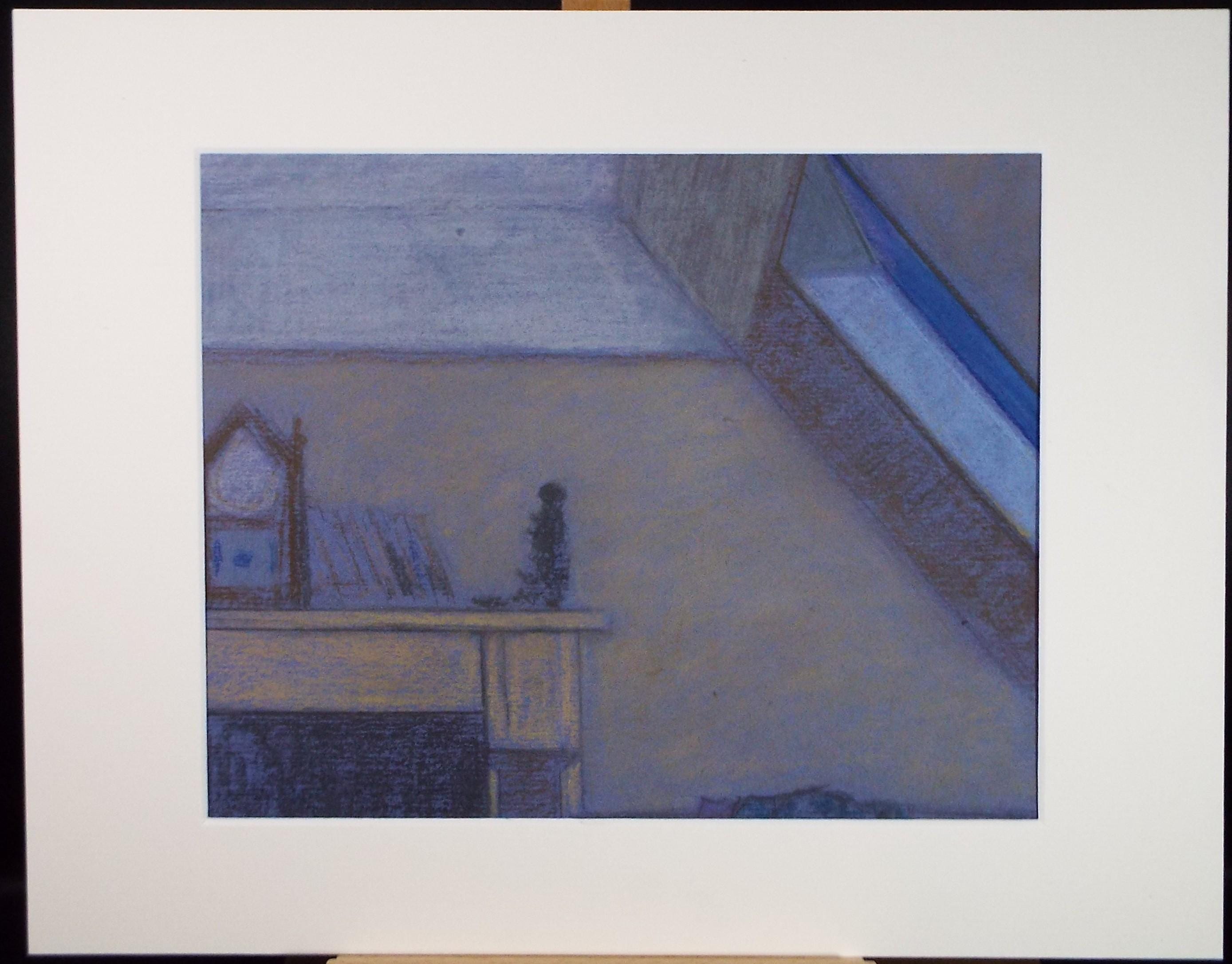 Original Pastel drawing, 'Blue interior', Circa 1980's, Artist Unknown