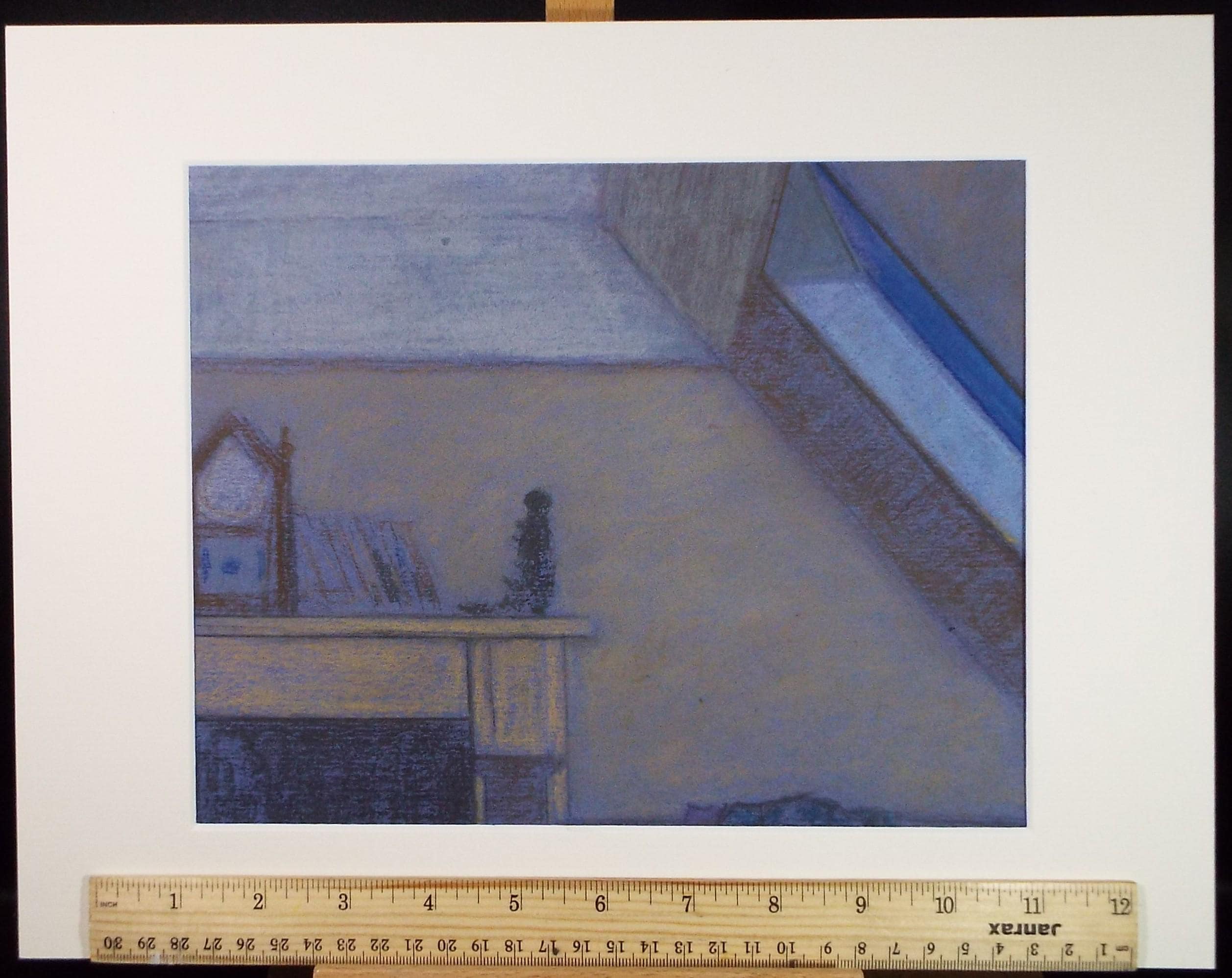 Original Pastel drawing, 'Blue interior', Circa 1980's, Artist Unknown