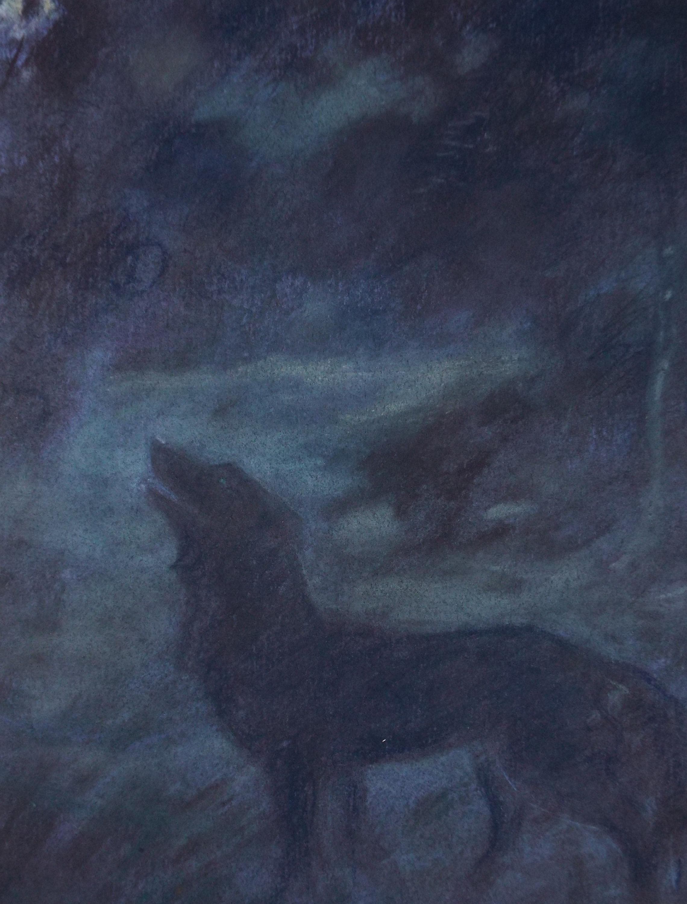 Original Pastel, 'Howl at the moon', c1980's, Artist Unknown