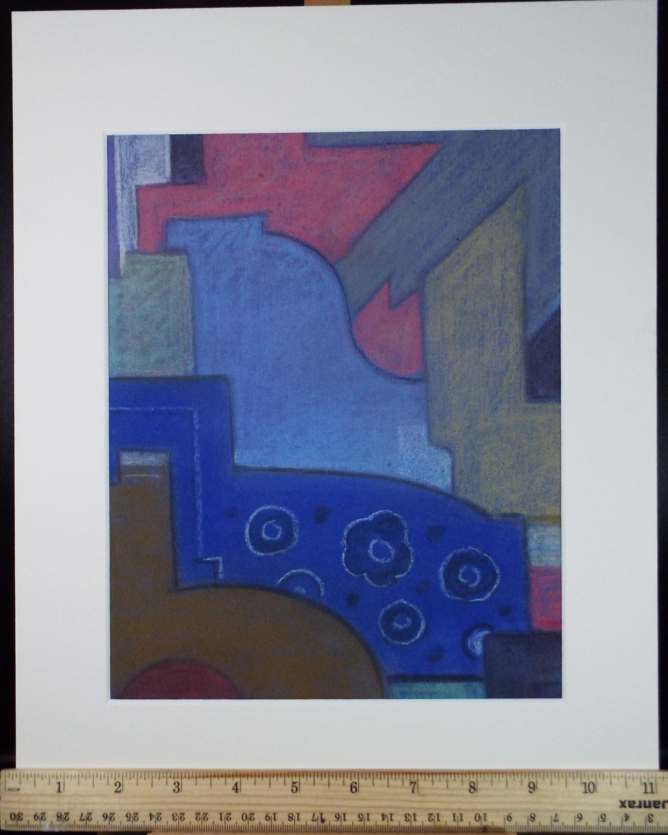 Original Pastel drawing, 'Abstract Shapes', Circa 1980's, Artist Unknown