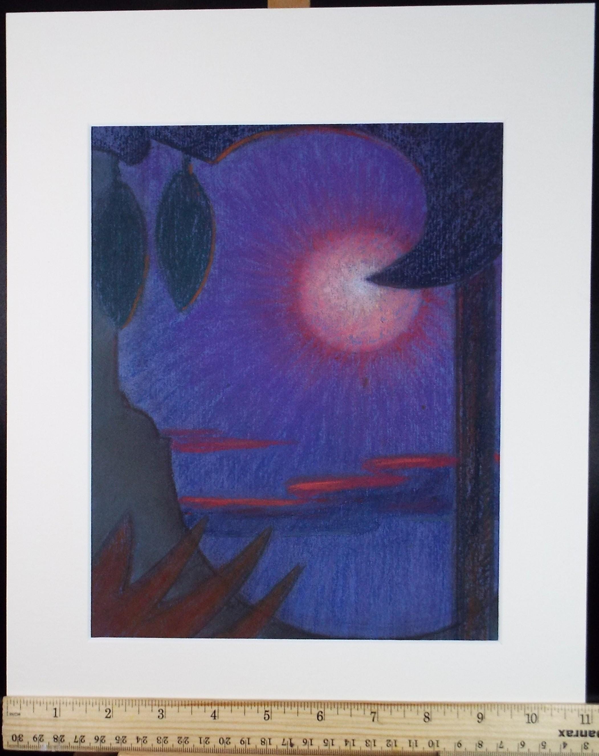 Original Pastel drawing, 'Sunset through foliage', Circa 1980's, Artist Unknown