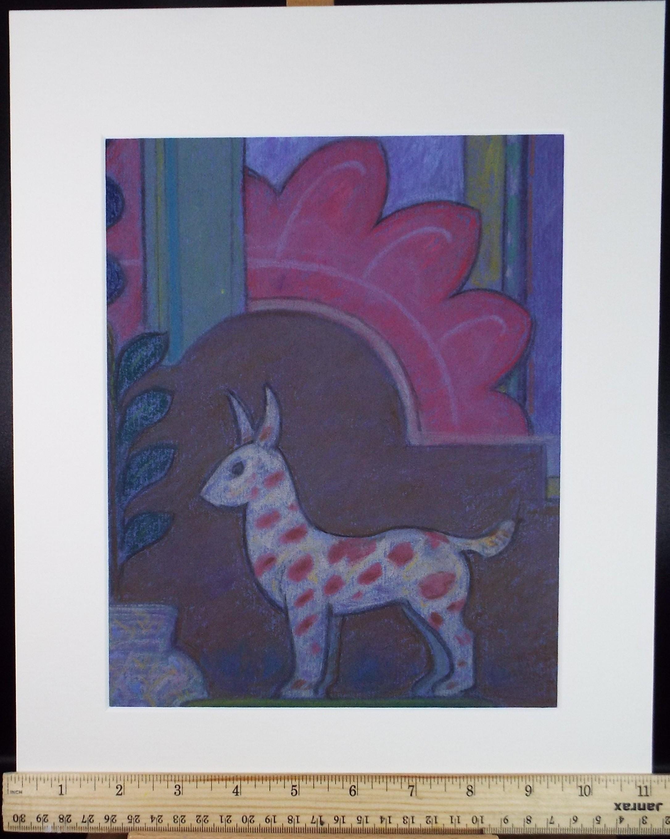 Original Pastel drawing, 'Abstract Shapes with spotted animal', Circa 1980's, Artist Unknown