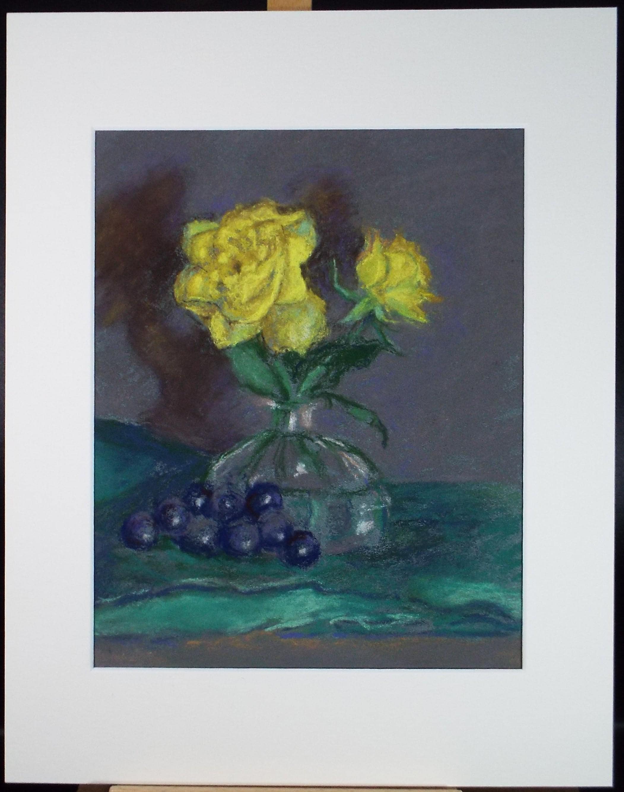 Original pastel Drawing 'Still life of yellow roses', Pauline Plummer (b1933), Circa 1990's