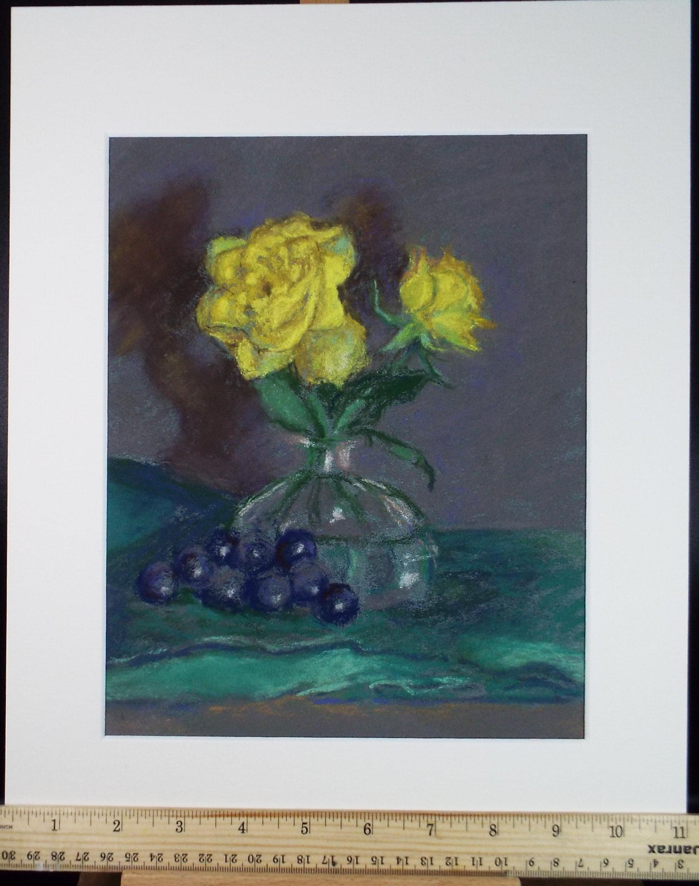 Original pastel Drawing 'Still life of yellow roses', Pauline Plummer (b1933), Circa 1990's