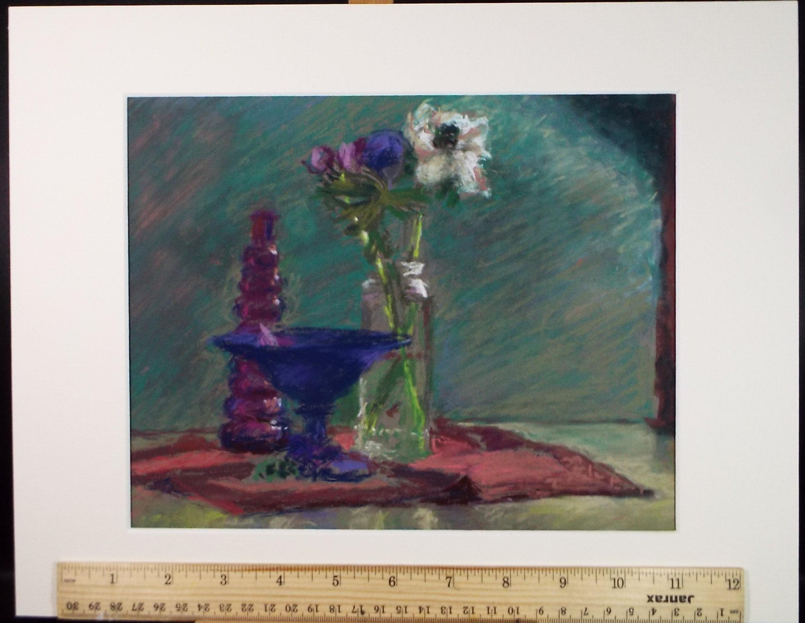 Original pastel Drawing 'Still life Glassware', Pauline Plummer (b1933), Circa 1990's