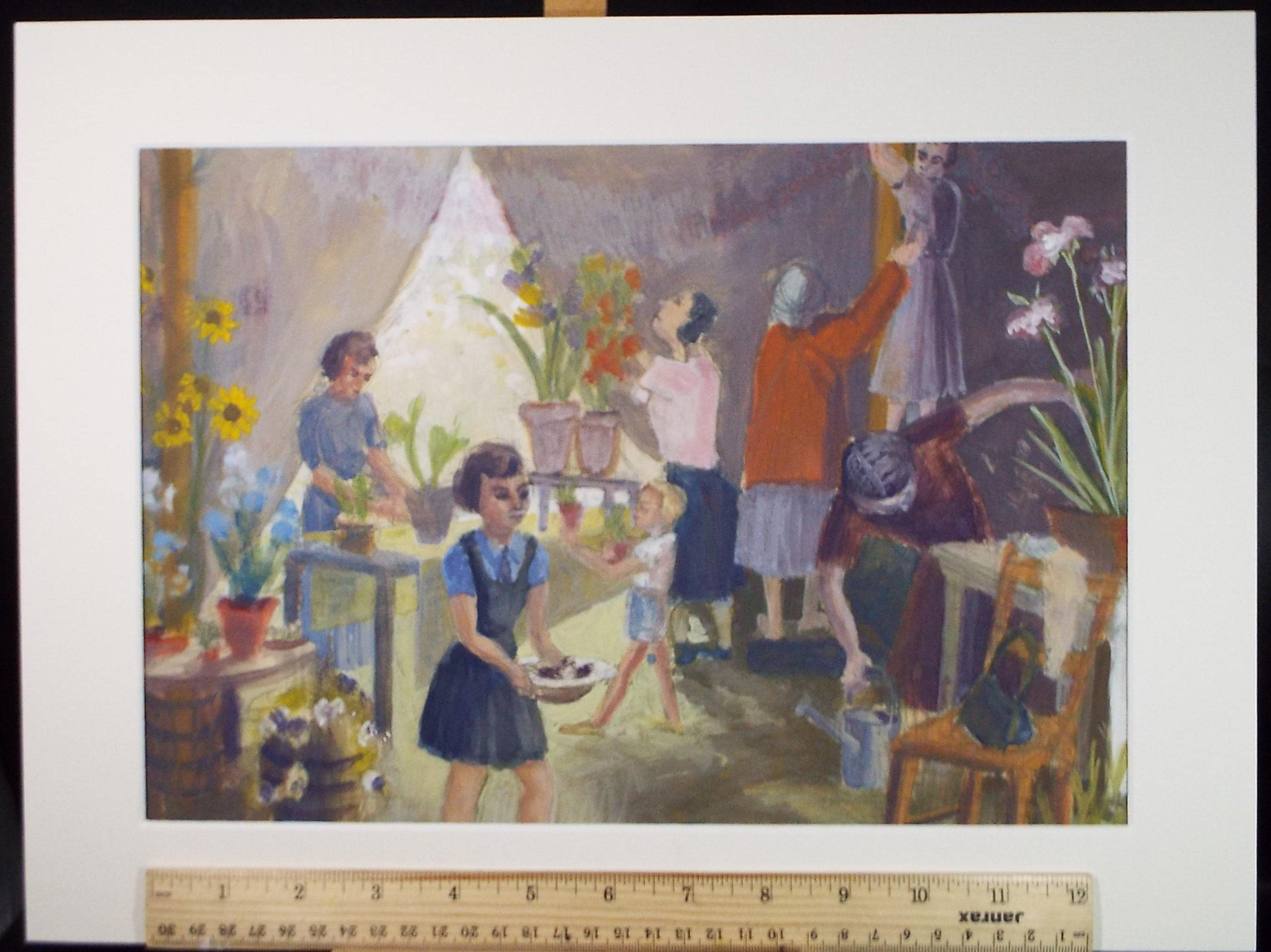 Original Watercolour, 'Flower Show with figures', Pauline Plummer (b1933), Circa 1950's