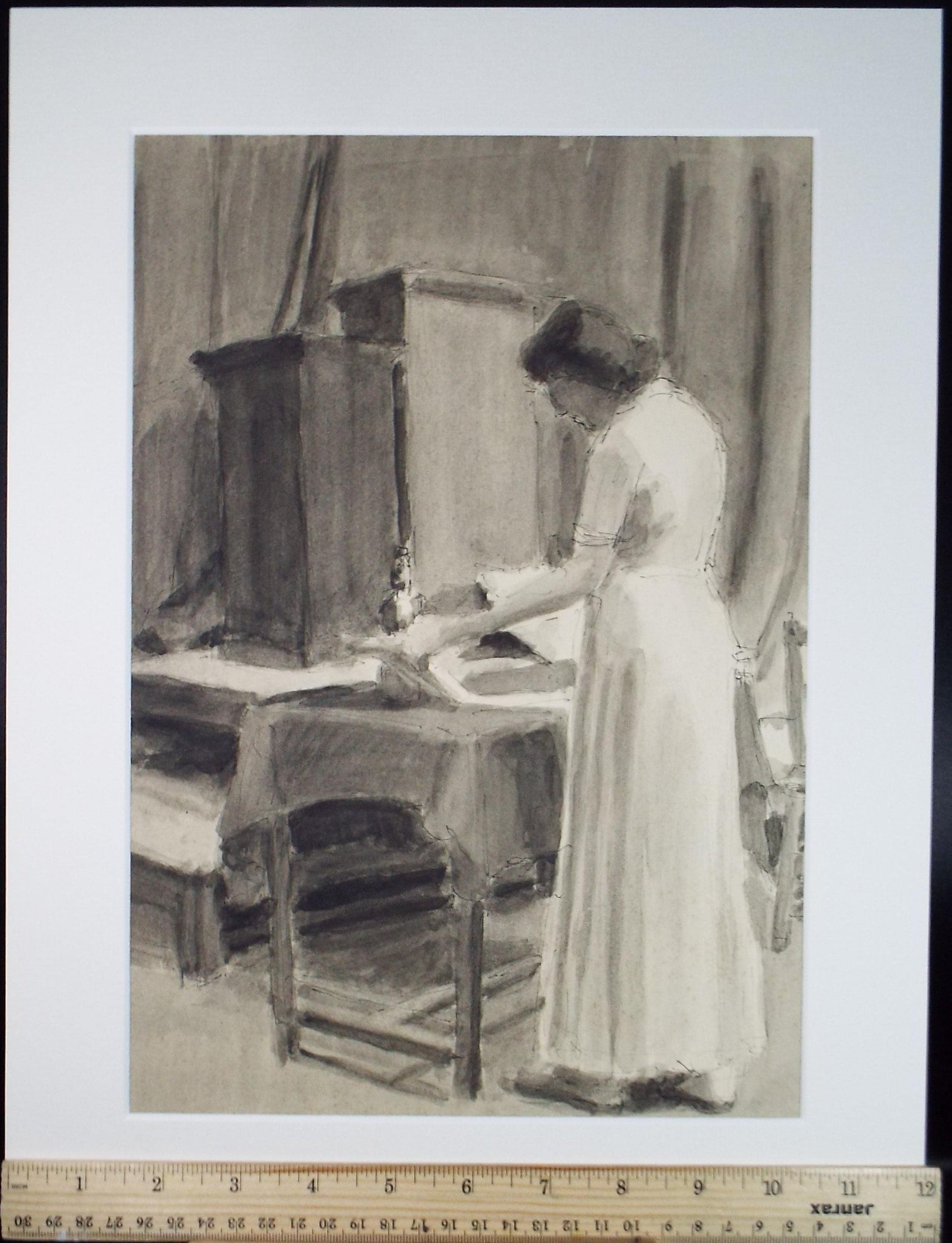 Original Watercolour & Ink ,'Standing Woman reading', Circa 1950's, Pauline Plummer (b 1933)