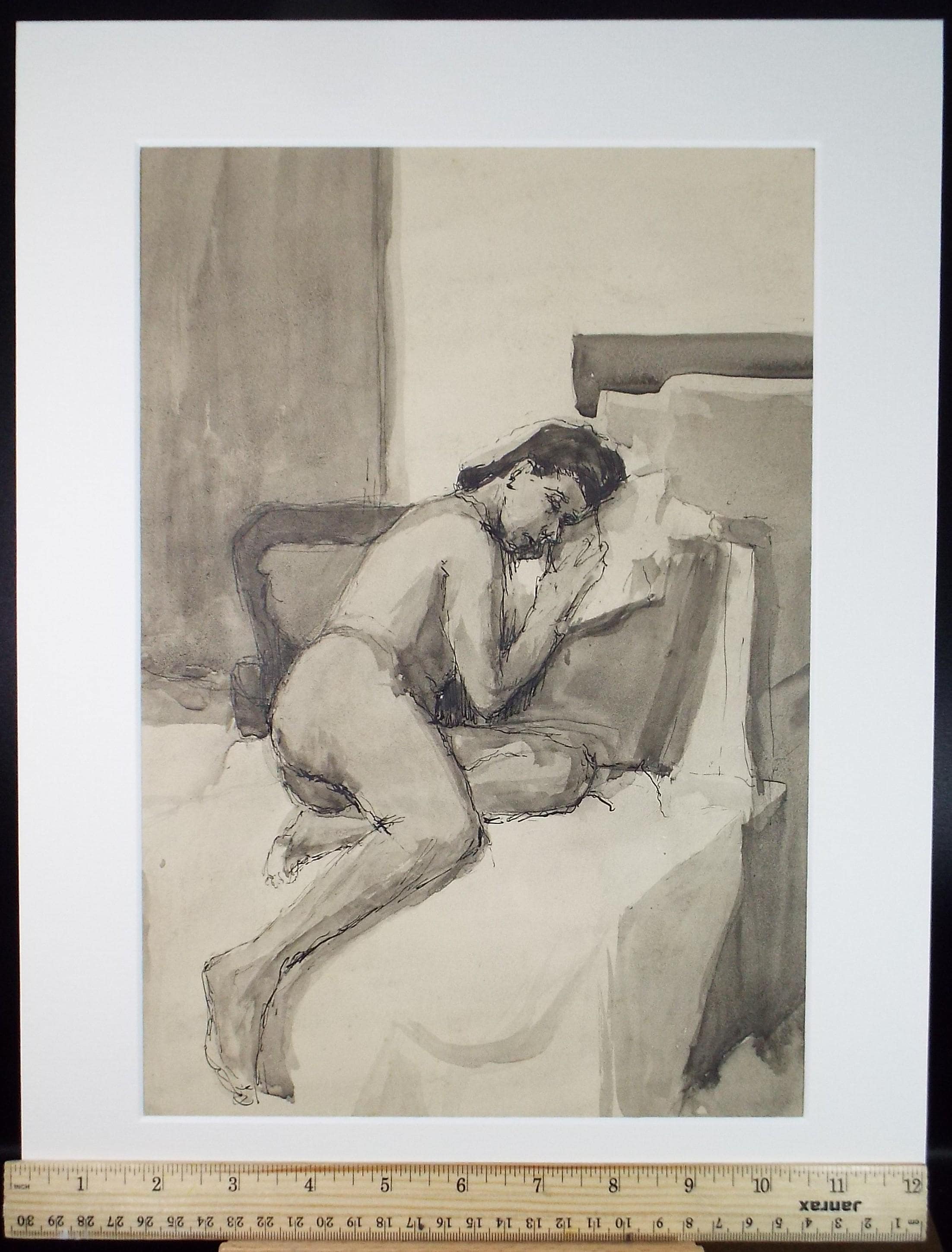 Original Watercolour & Ink ,'Sleeping Female Nude', Circa 1950's, Pauline Plummer (b1933)