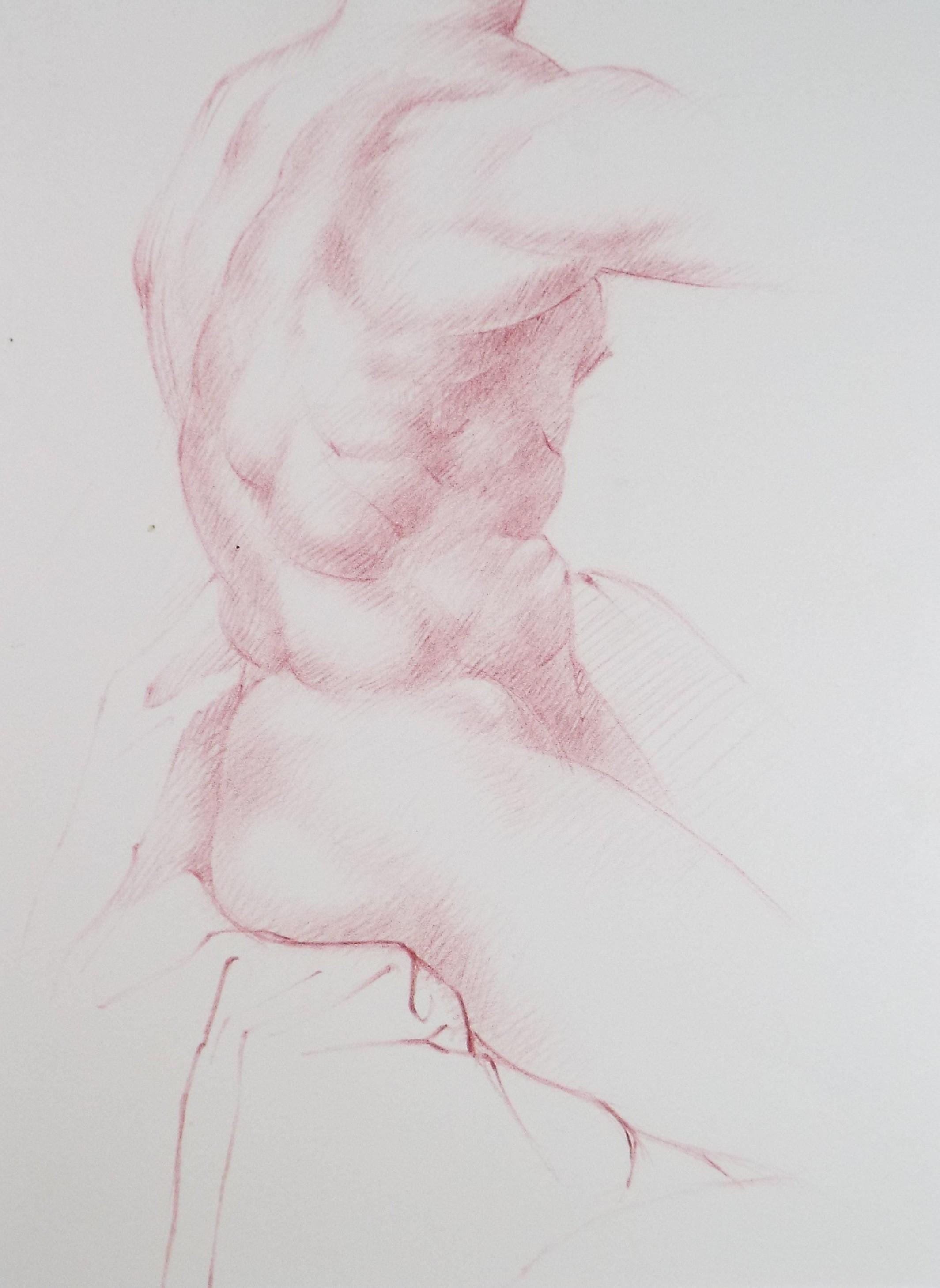 Coloured Pencil drawing 'Male torso', c1970s, unknown artist
