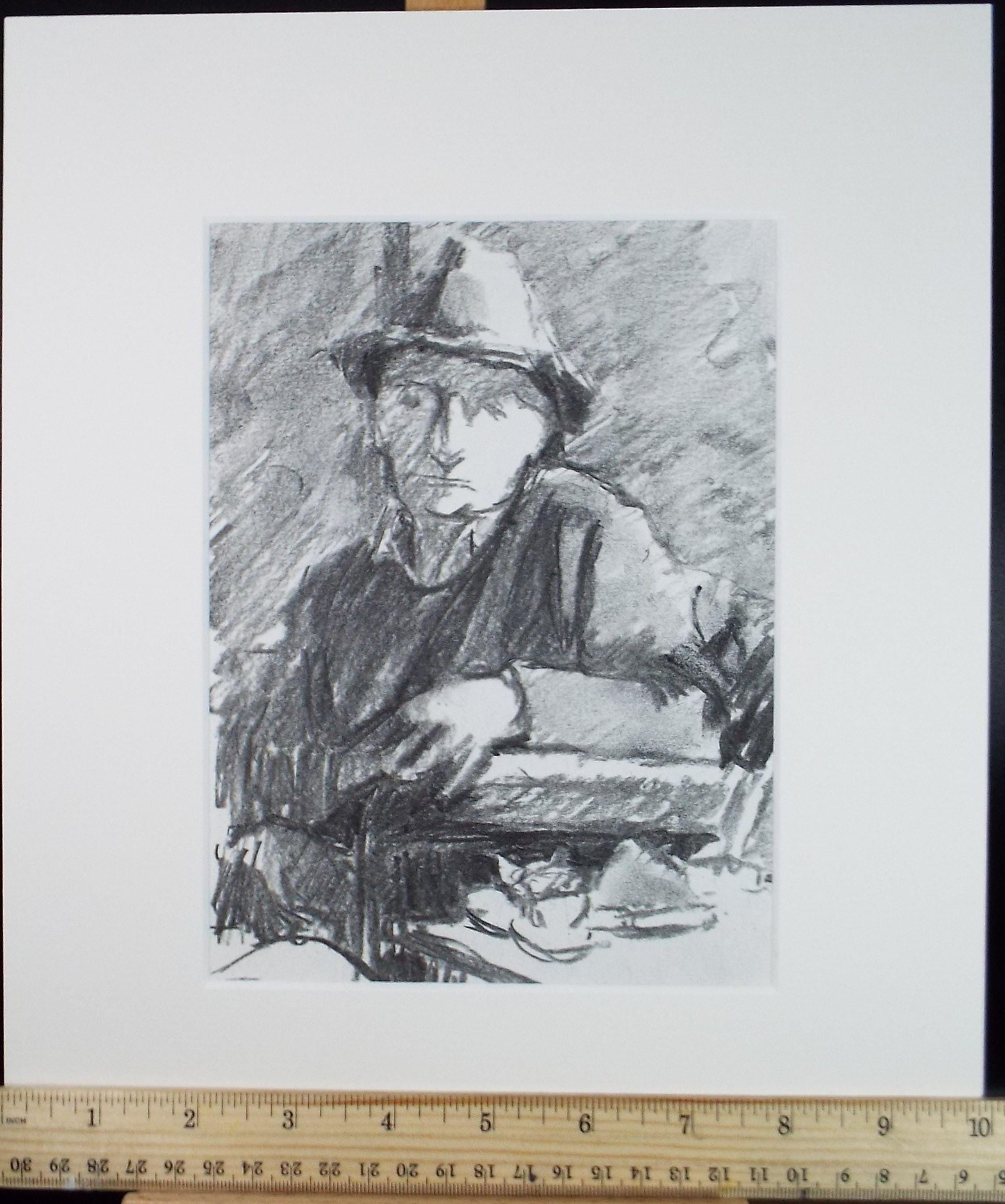 Original Pencil Drawing, 'Seated Man', Pauline Plummer (b1933), Circa 1990's