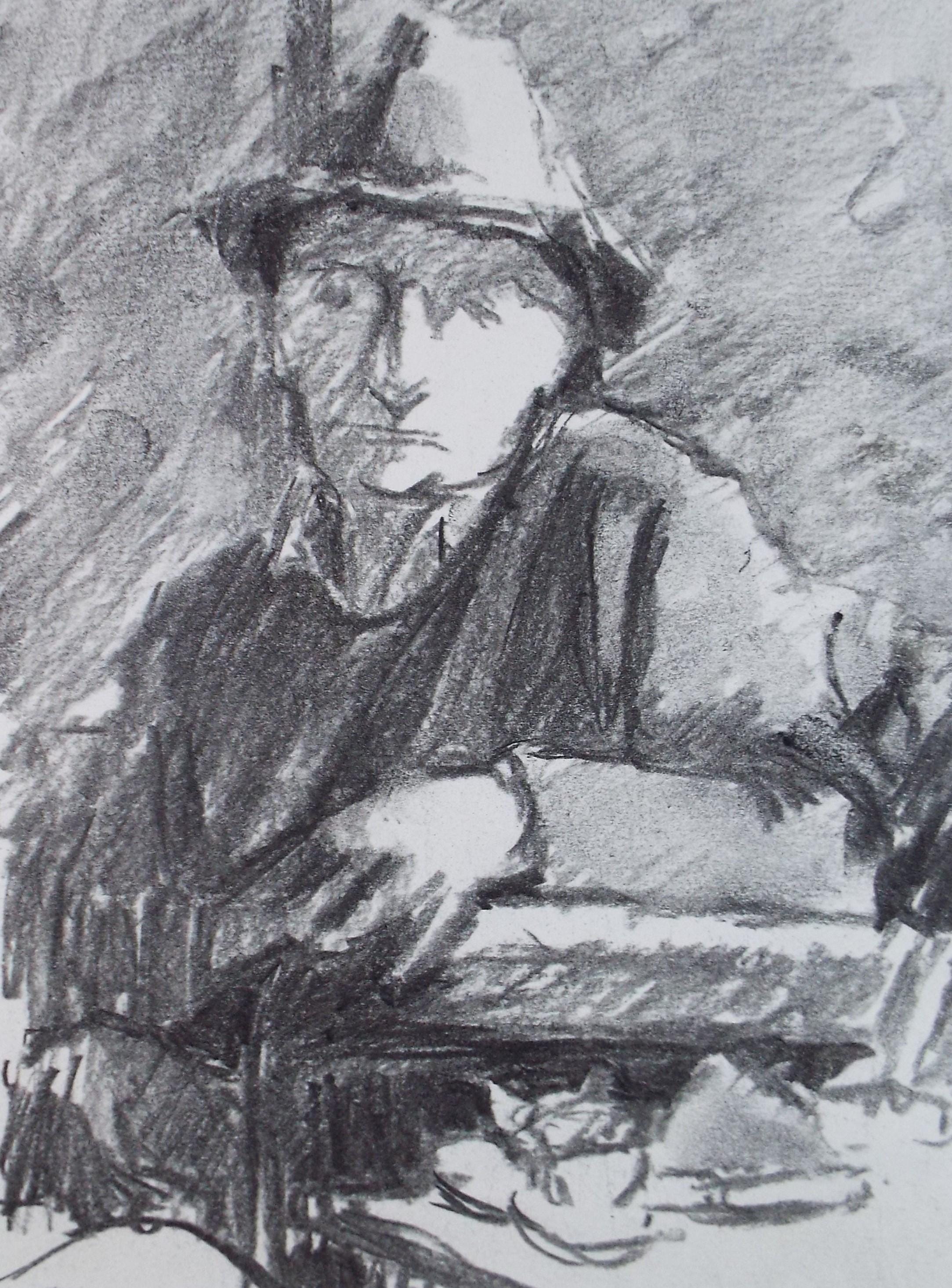 Original Pencil Drawing, 'Seated Man', Pauline Plummer (b1933), Circa 1990's
