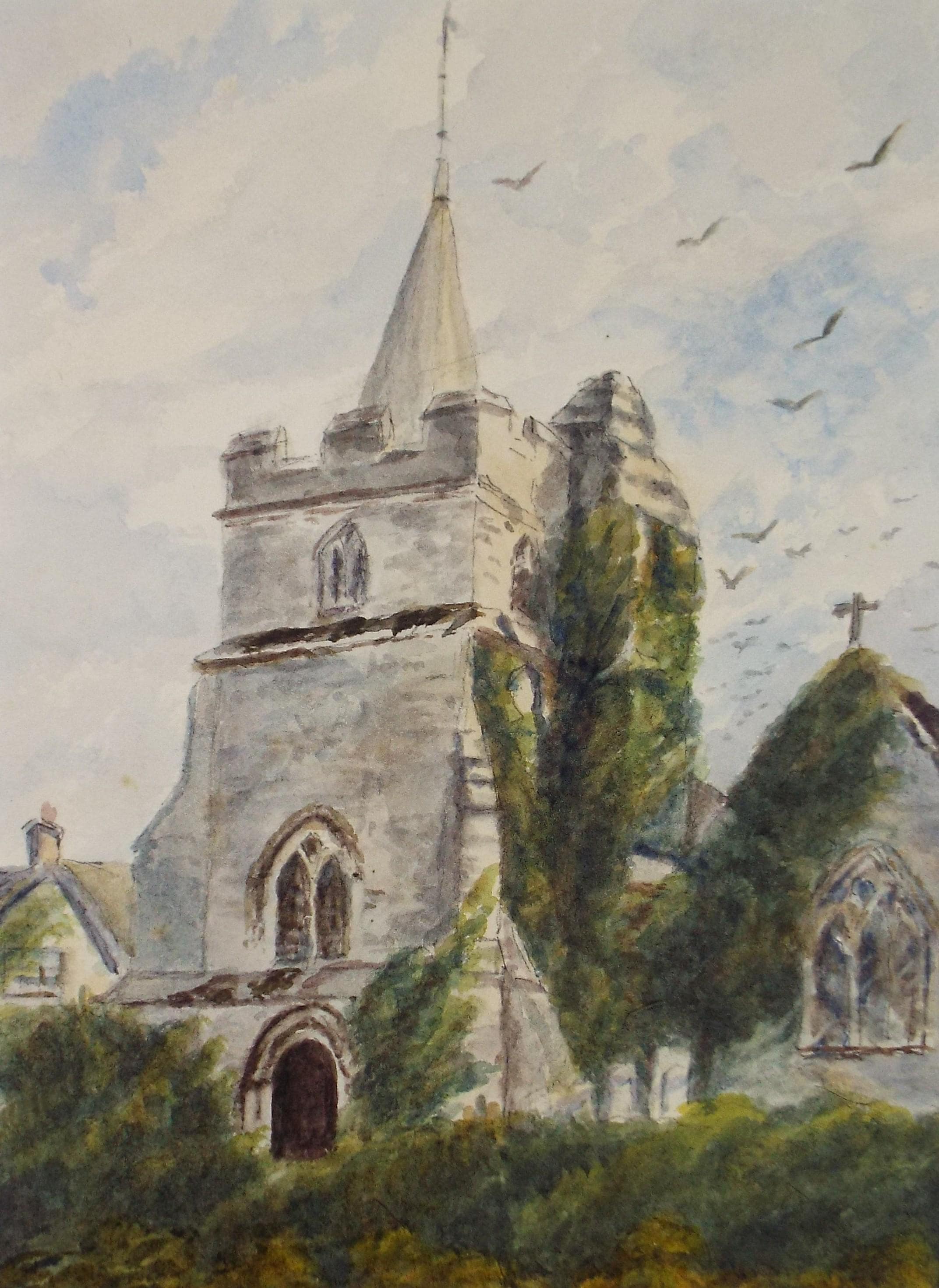 Original Watercolour, 'Church Study', Late 19th Century, Artist Unknown