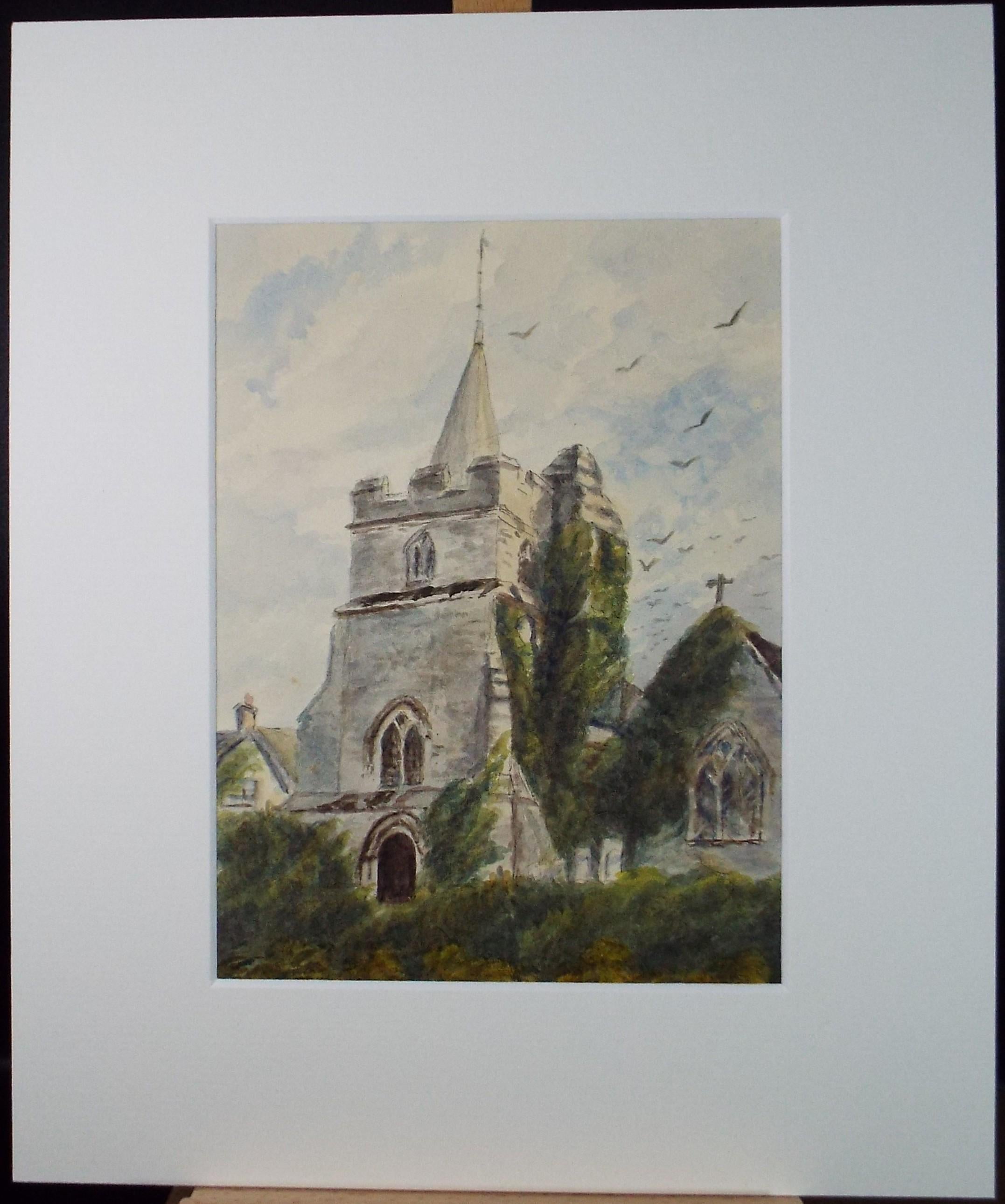 Original Watercolour, 'Church Study', Late 19th Century, Artist Unknown