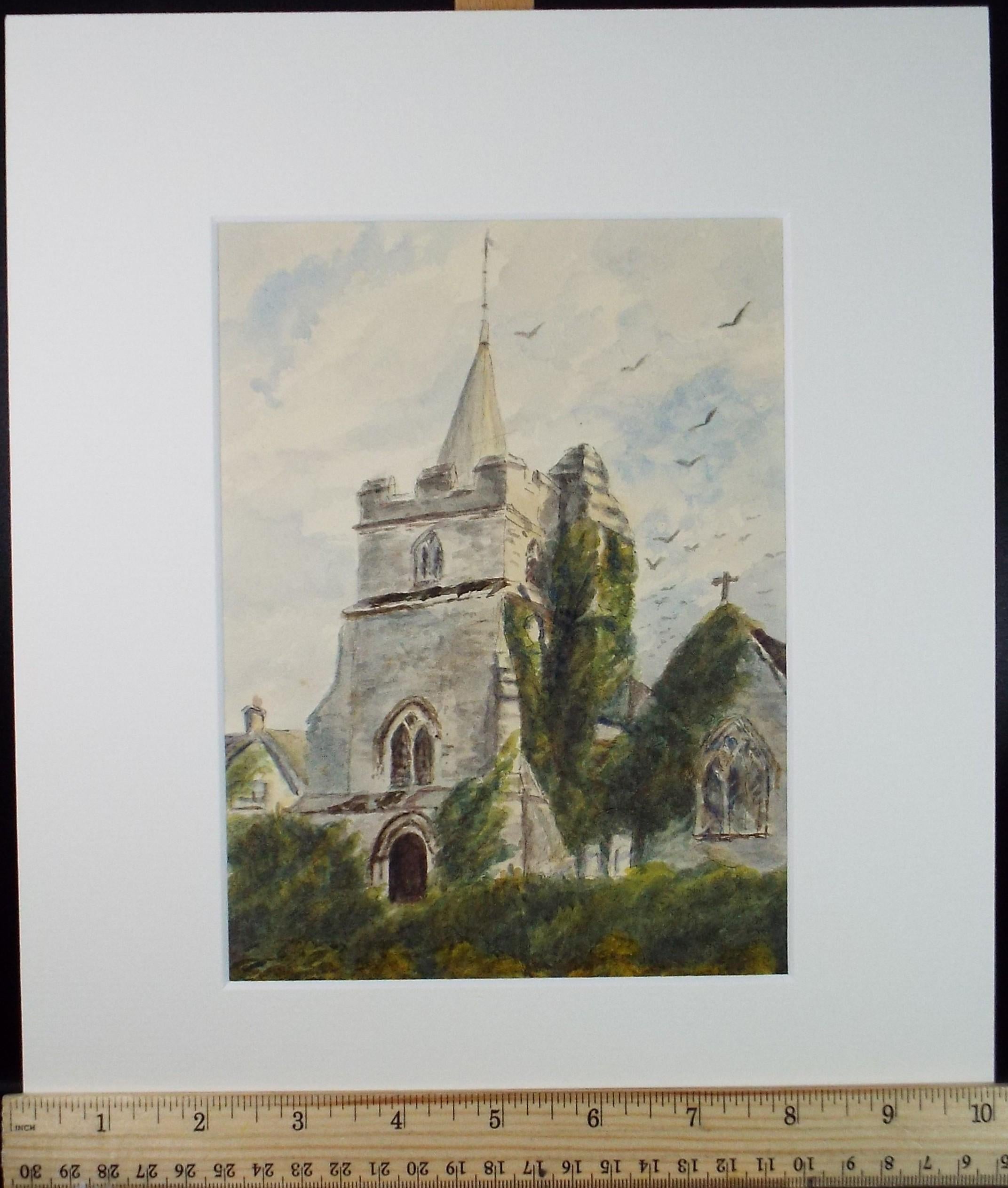 Original Watercolour, 'Church Study', Late 19th Century, Artist Unknown