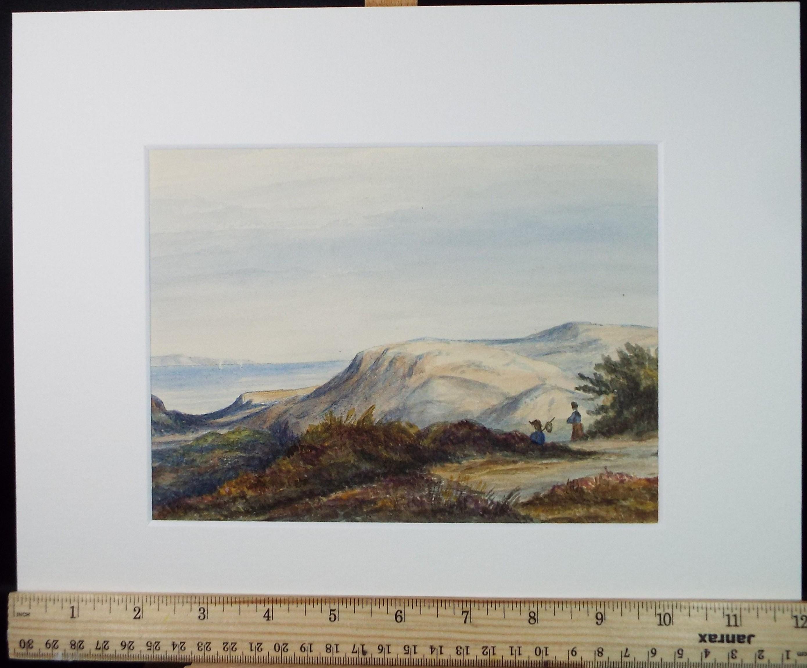 Original Watercolour, 'Coastal dunes with figures' Circa 1880's, unsigned
