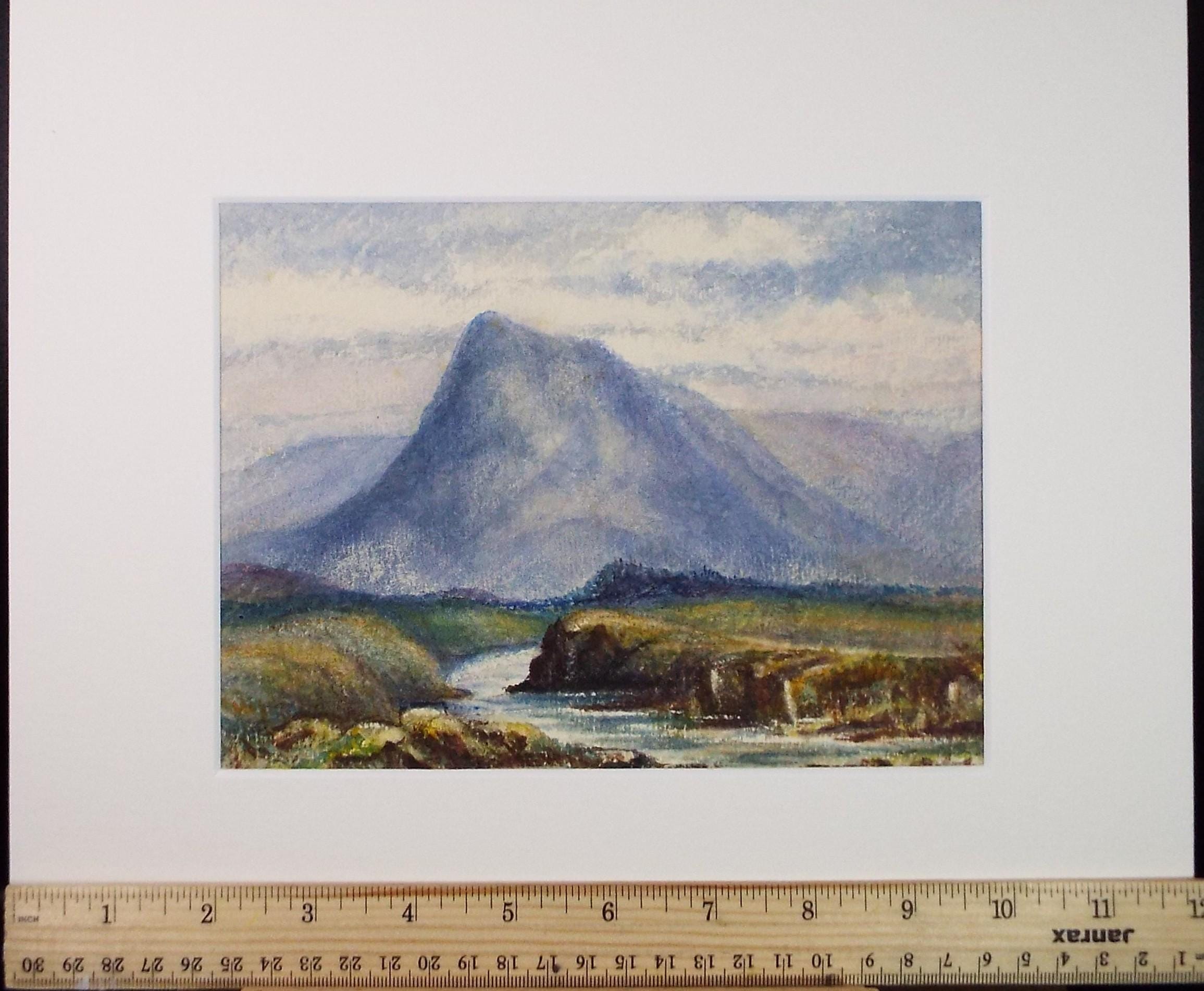 Original Watercolour, 'Stream with Blue Mountain', Late 19th Century, Unknown Artist