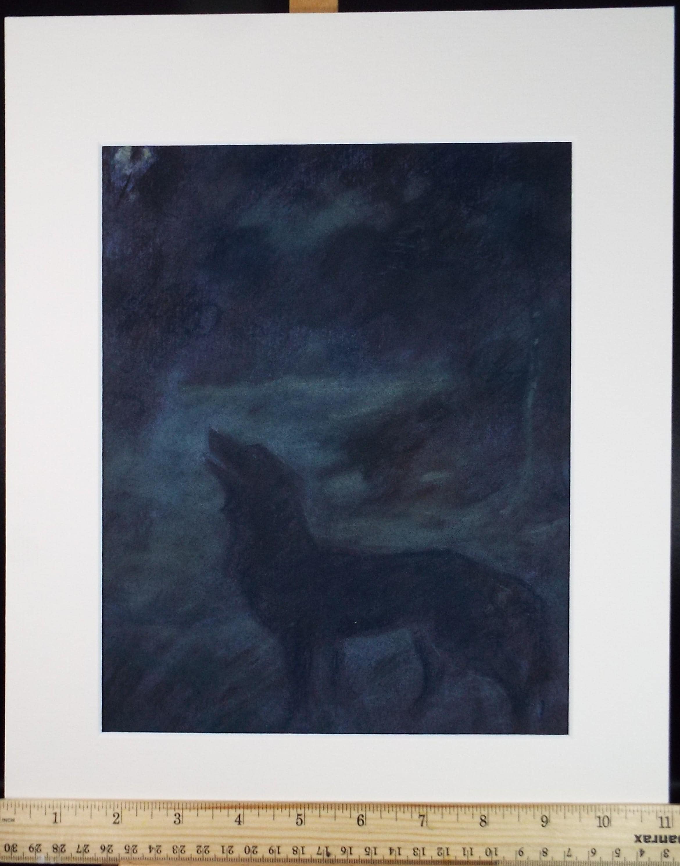 Original Pastel, 'Howl at the moon', c1980's, Artist Unknown