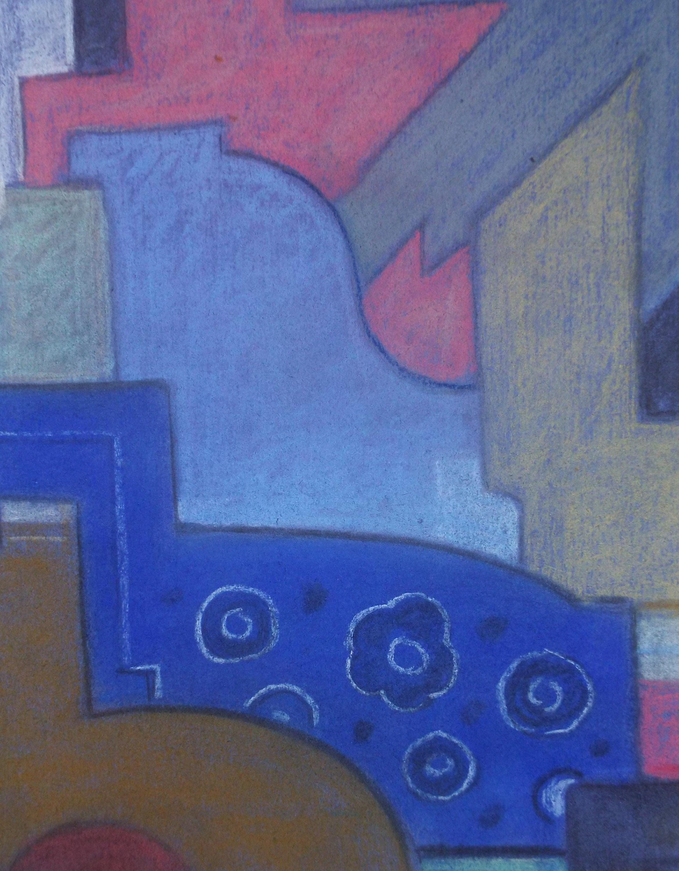 Original Pastel drawing, 'Abstract Shapes', Circa 1980's, Artist Unknown
