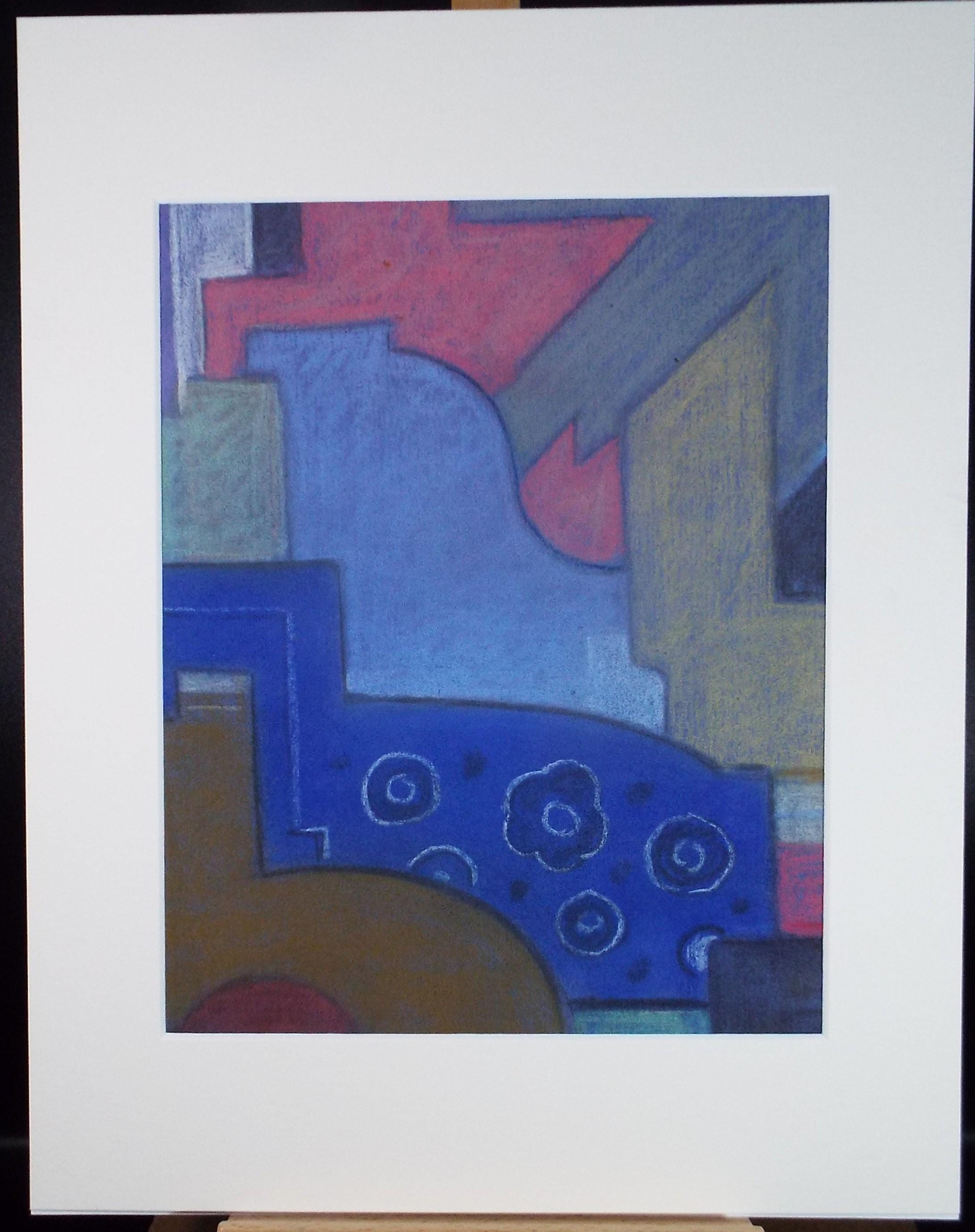 Original Pastel drawing, 'Abstract Shapes', Circa 1980's, Artist Unknown