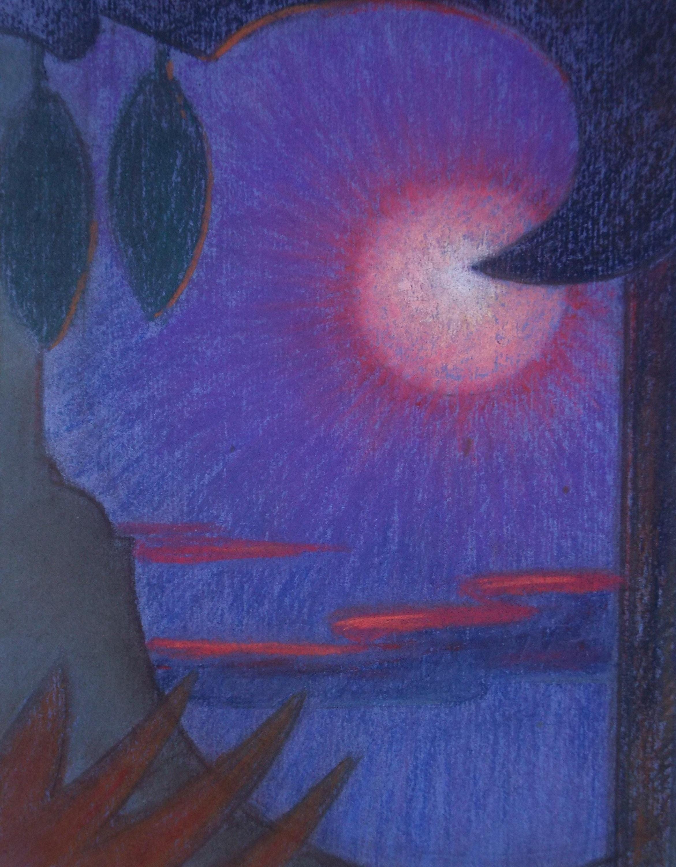 Original Pastel drawing, 'Sunset through foliage', Circa 1980's, Artist Unknown