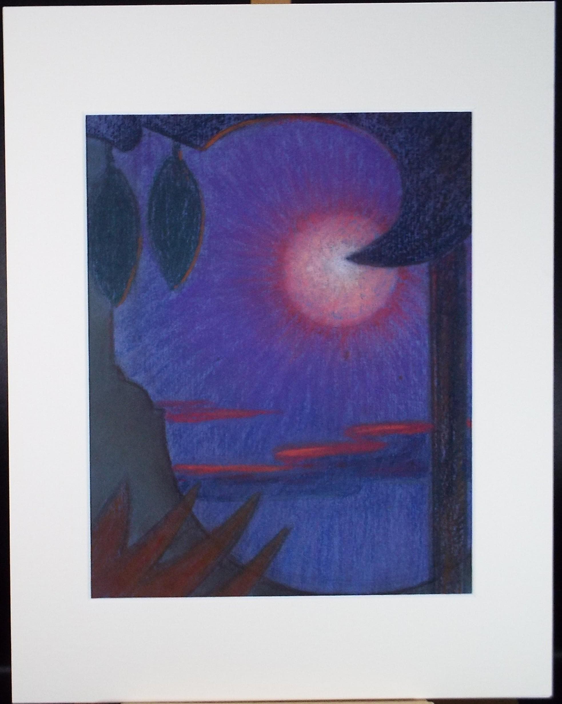 Original Pastel drawing, 'Sunset through foliage', Circa 1980's, Artist Unknown