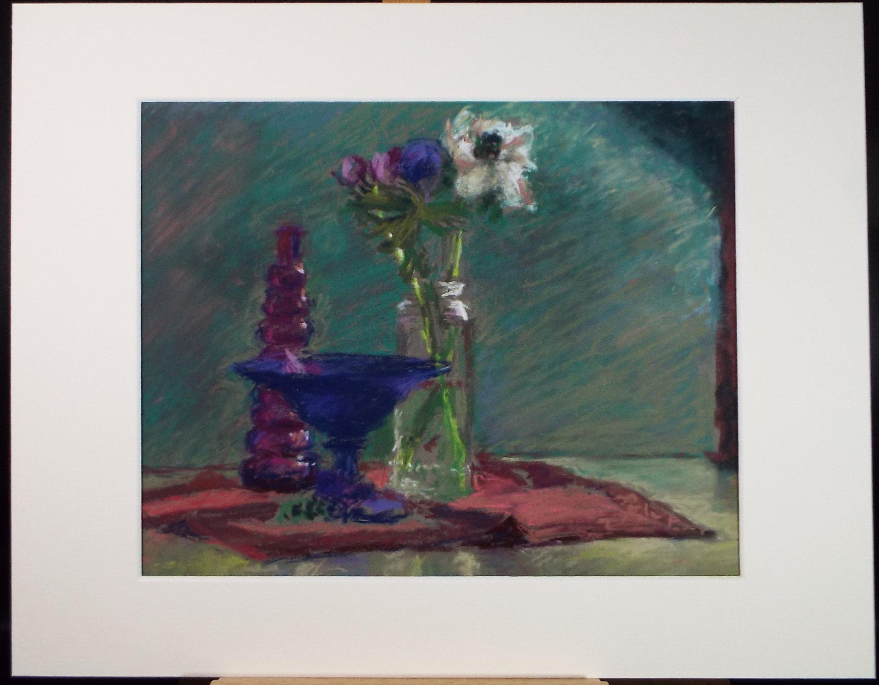 Original pastel Drawing 'Still life Glassware', Pauline Plummer (b1933), Circa 1990's