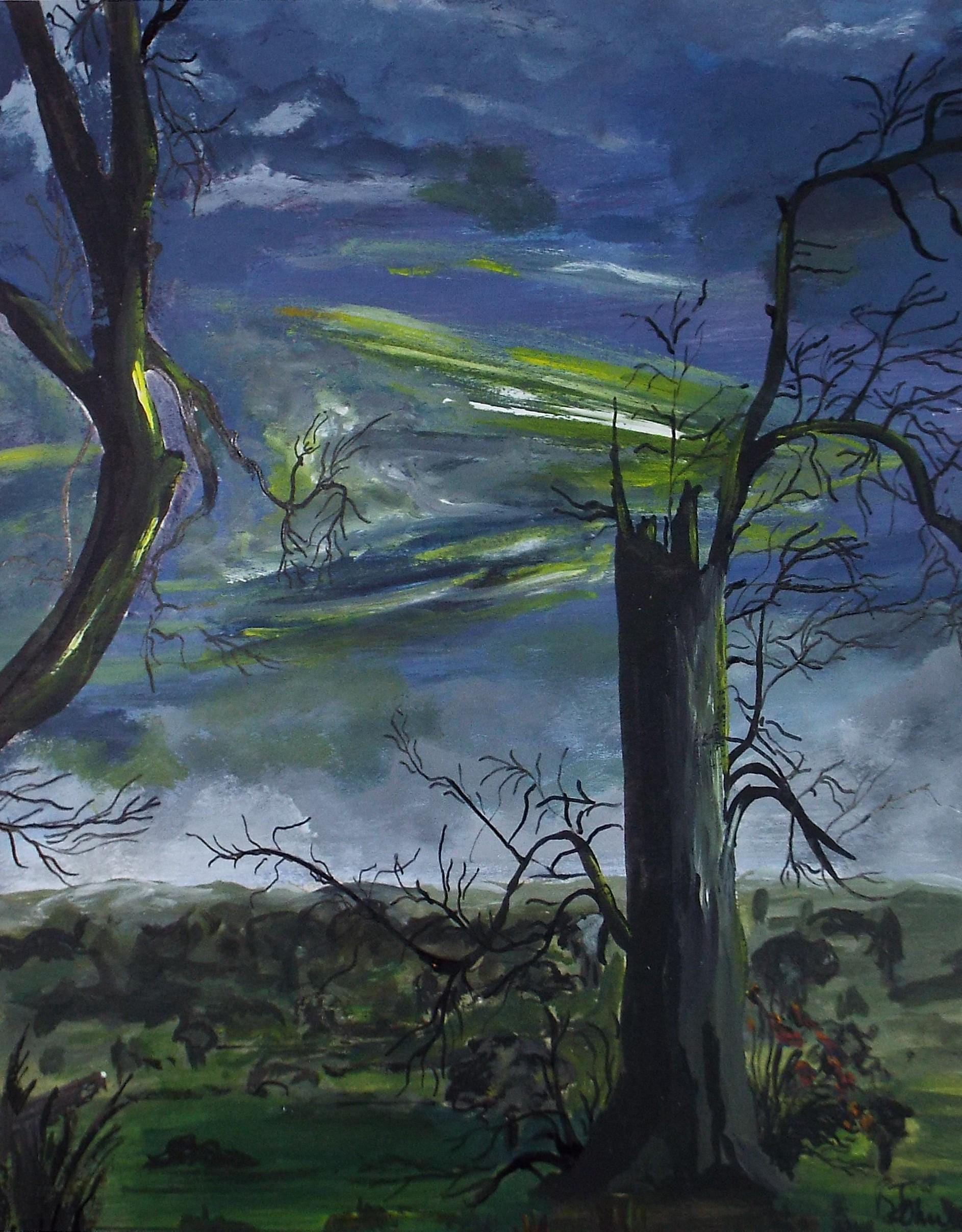 Original Watercolour & Gouache 'The Lightning Tree' 1960's, Unknown Artist