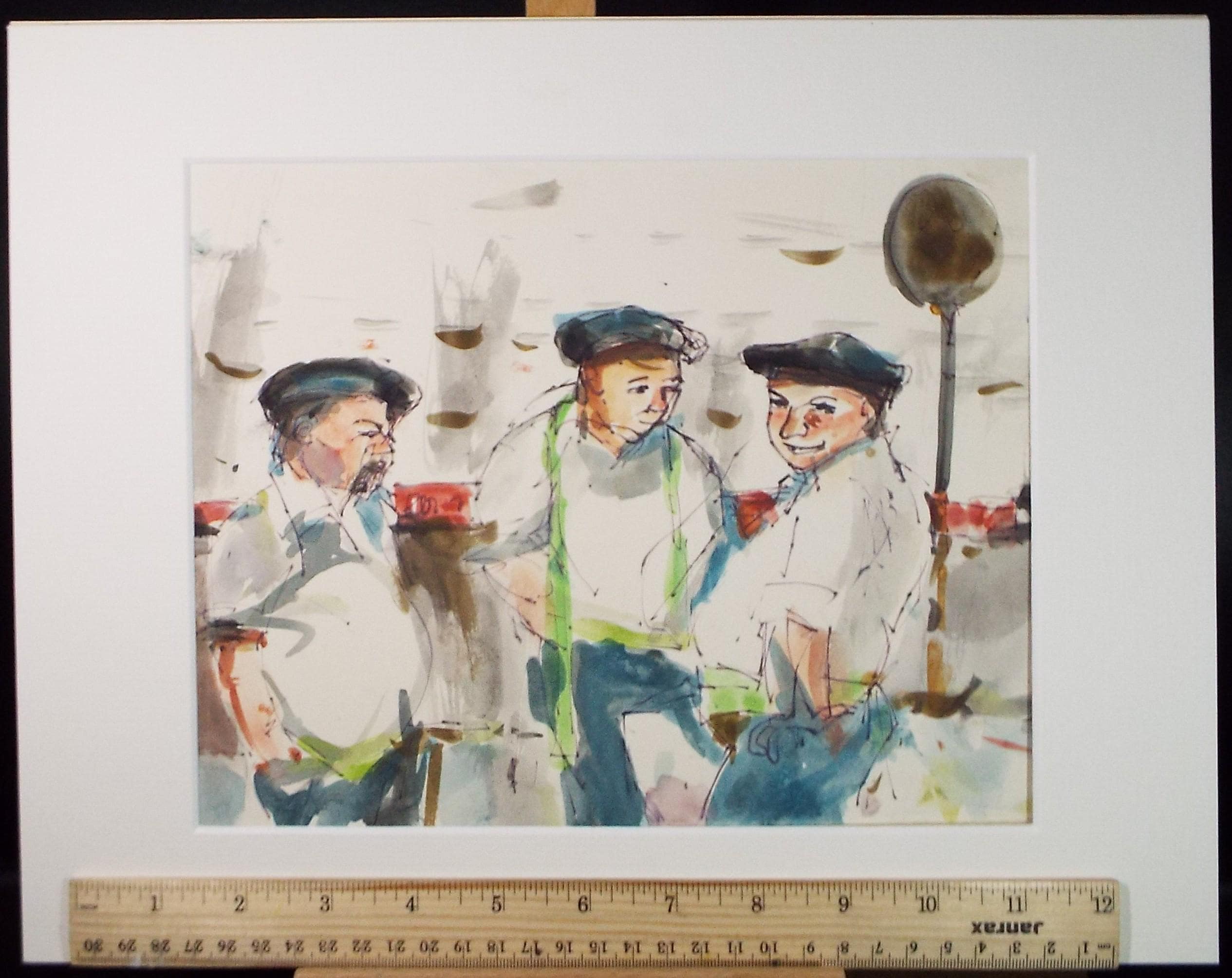 Original Watercolour & ink, 'Breton Figures', J Cakebread, Circa 1980's