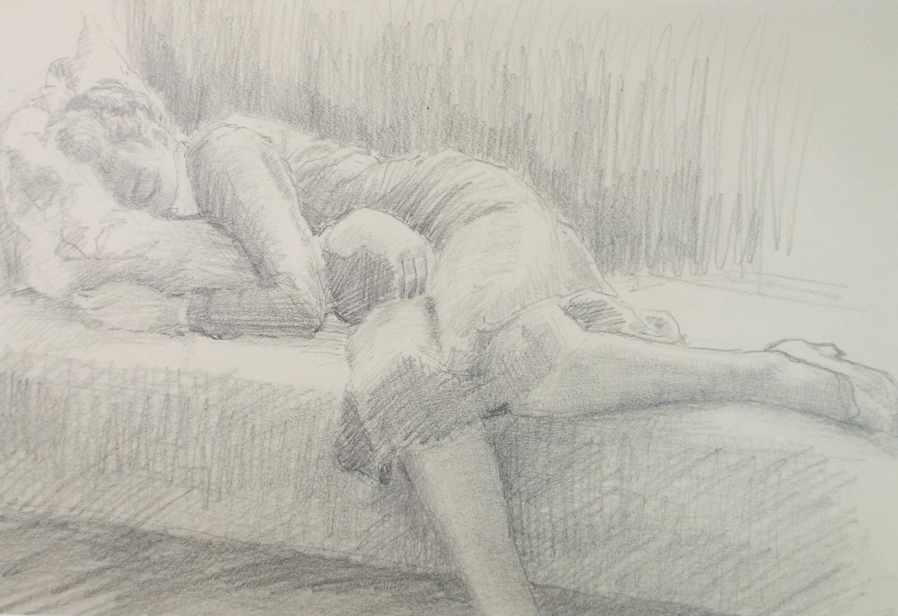 Pencil drawing 'Sleeping Woman', c1950s, Pauline Plummer (b1930)