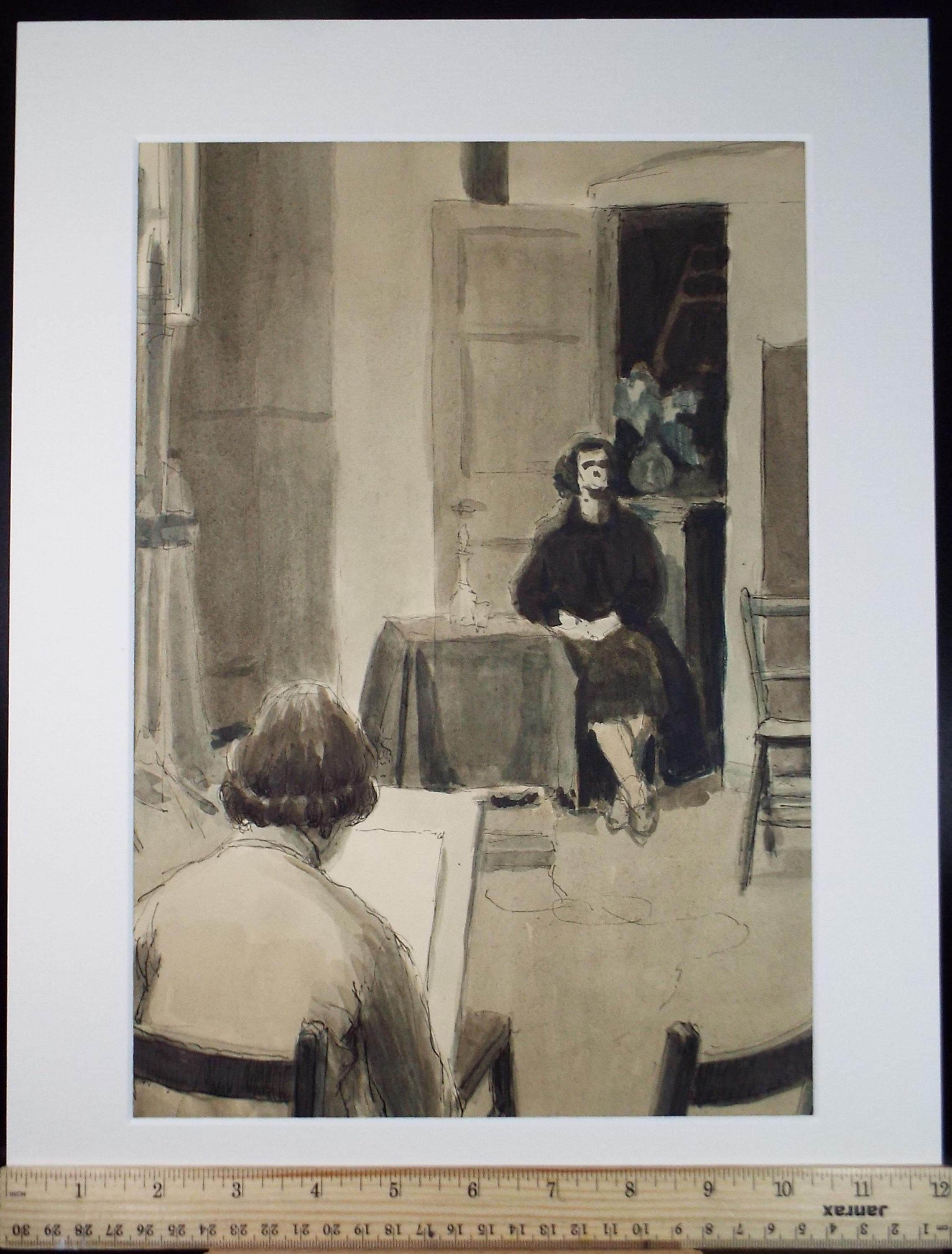 Original Watercolour & Ink 'Drawing Class', Circa 1950's, Pauline Plummer (b 1933)