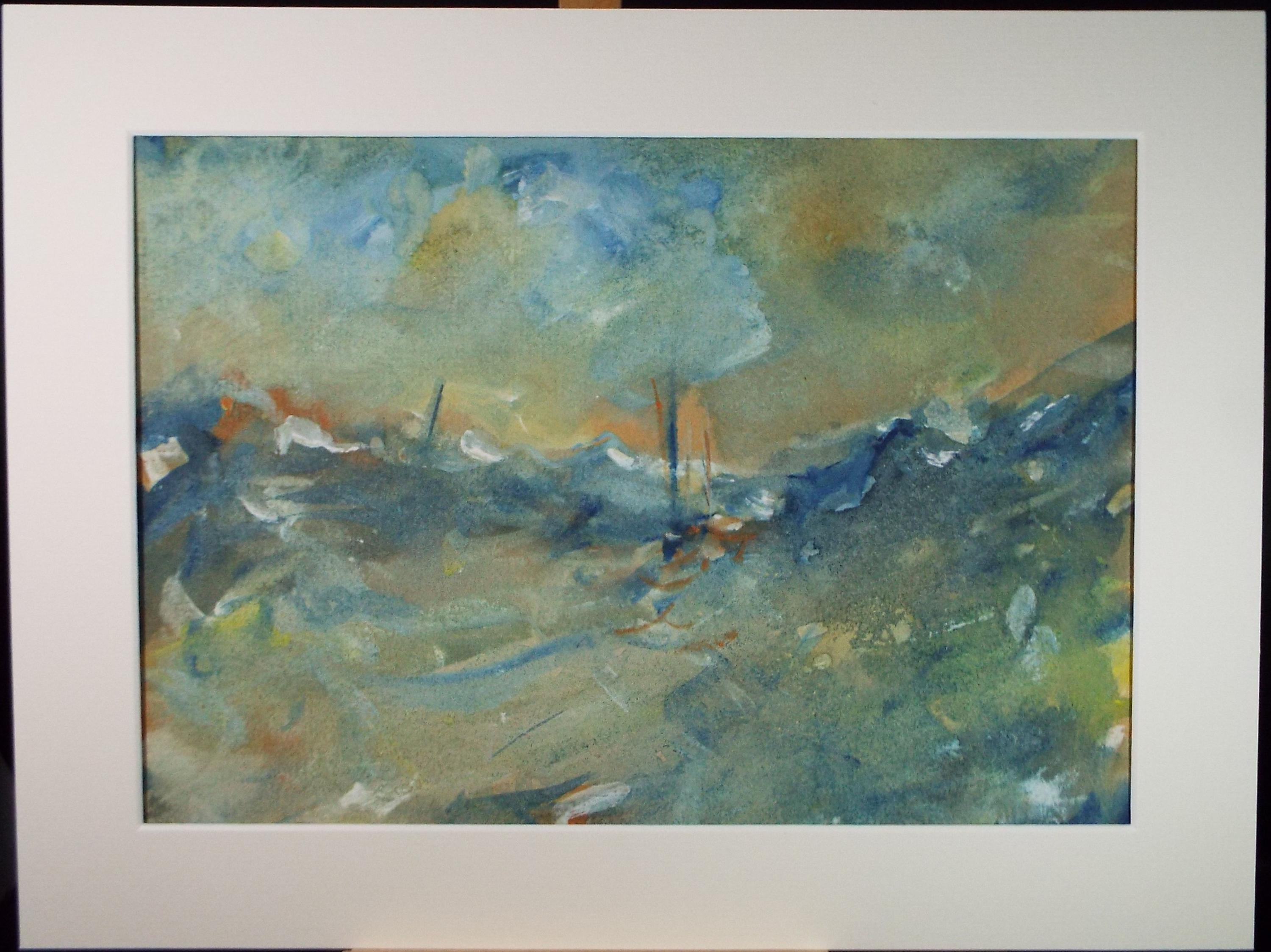 Original Watercolour 'Stormy sea', unknown artist, circa 1970's