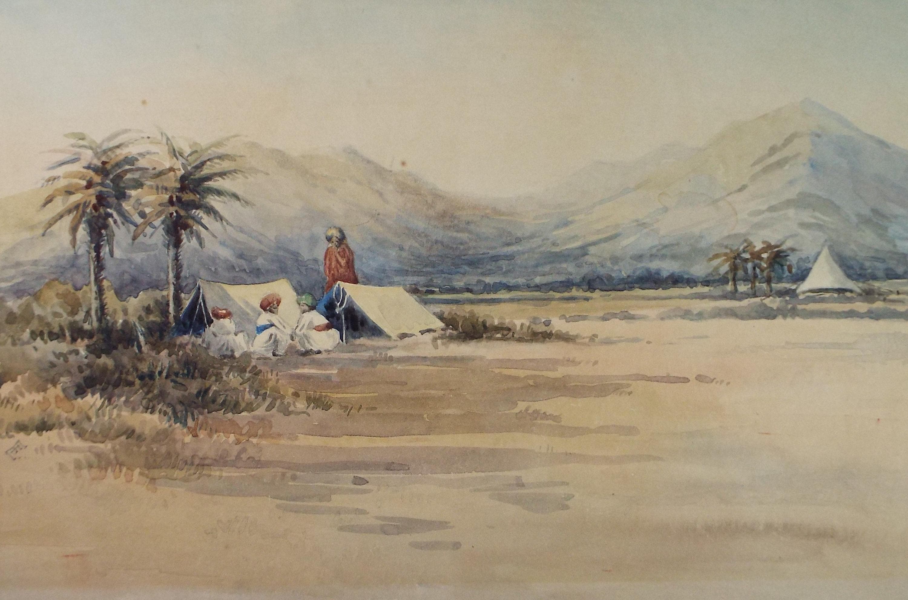 Original Watercolour, 'Tribesmen Camping', circa 1940's, Unknown artist
