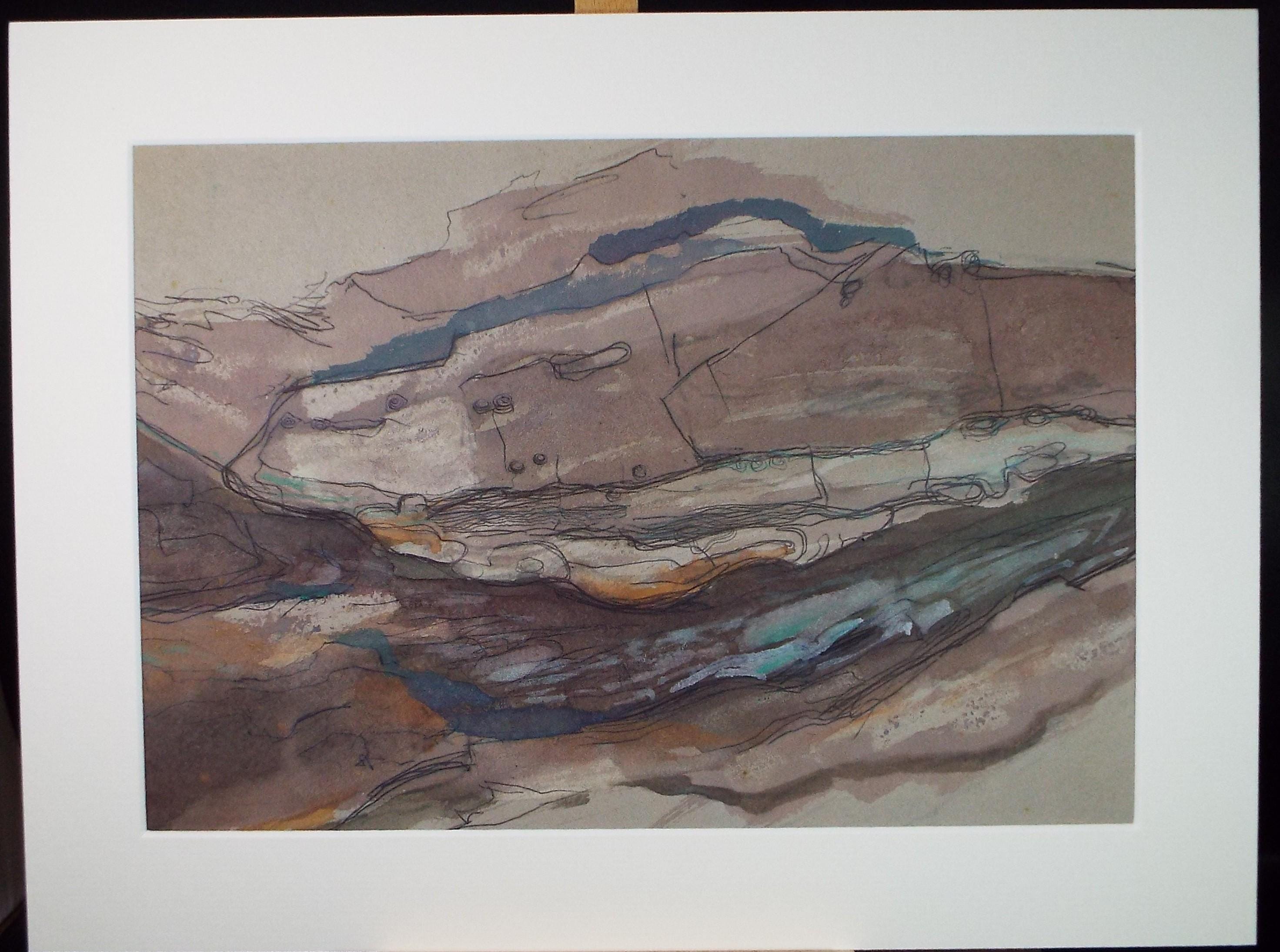 Original Watercolour, 'Rocky Shore', Circa 1980's ,Unknown artist