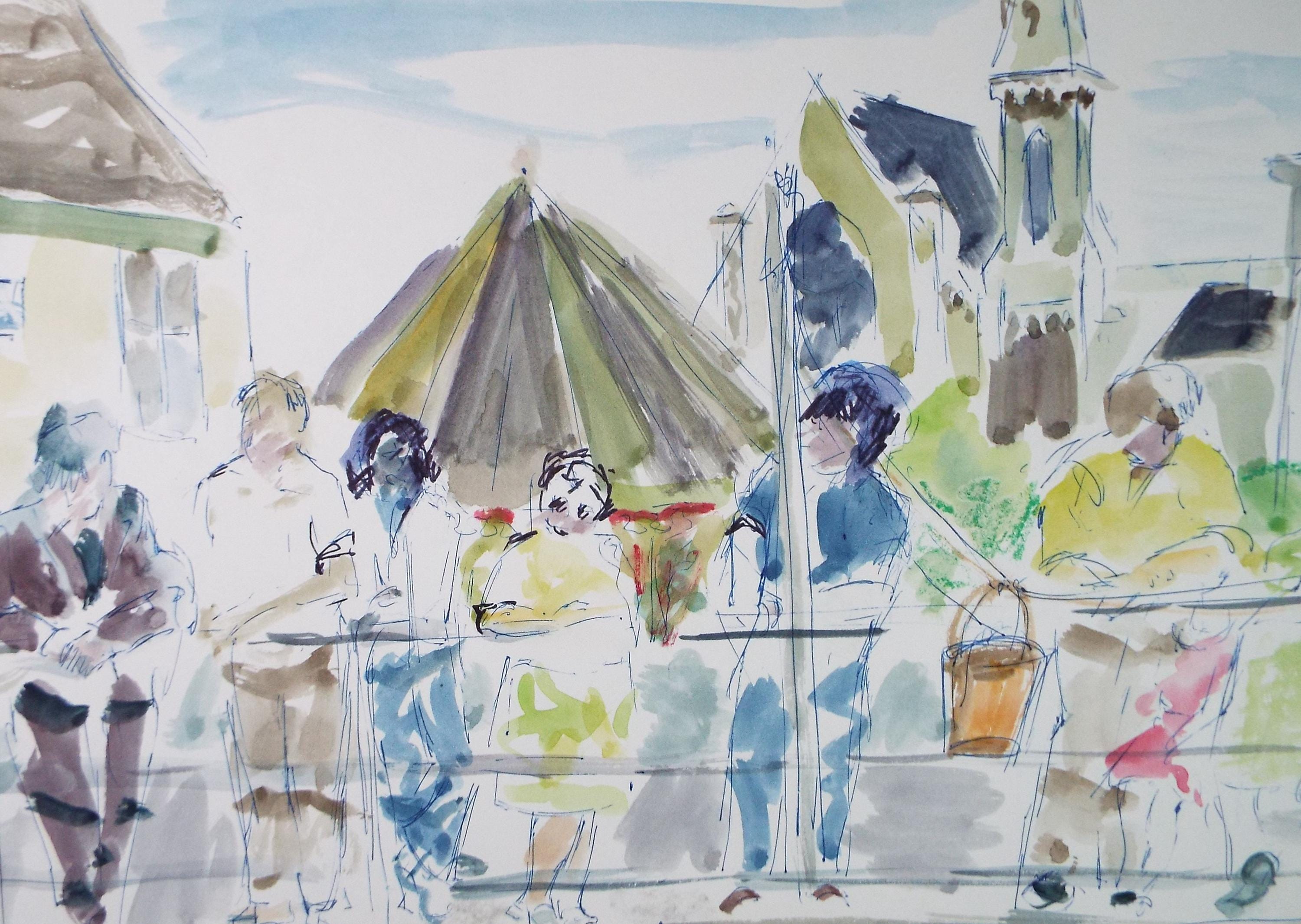 Original Watercolour ,'Lincoln Water Festival', 1980's, Unknown artist