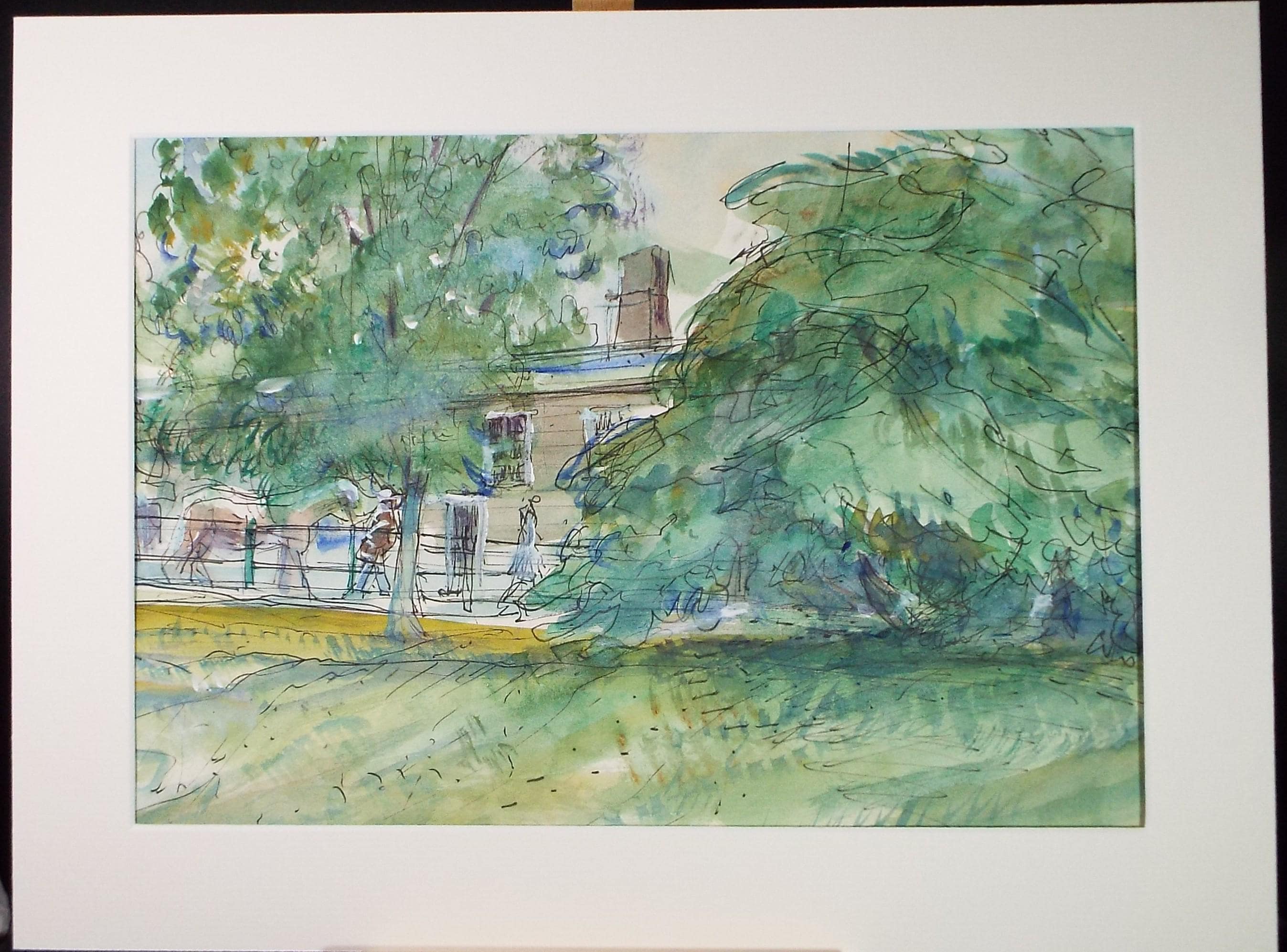 Original Watercolour & Ink, 'At the Stables', John Gilbey Bowes (1929-2011), Circa 1990's