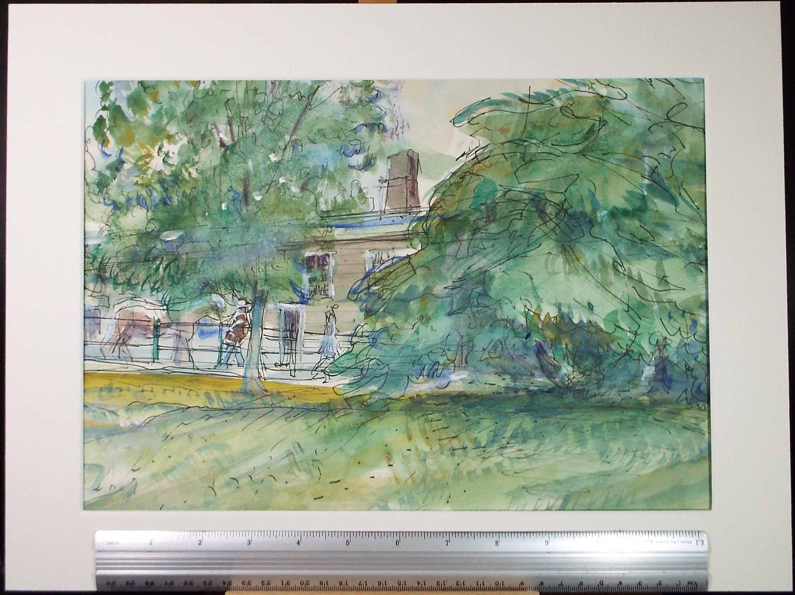 Original Watercolour & Ink, 'At the Stables', John Gilbey Bowes (1929-2011), Circa 1990's