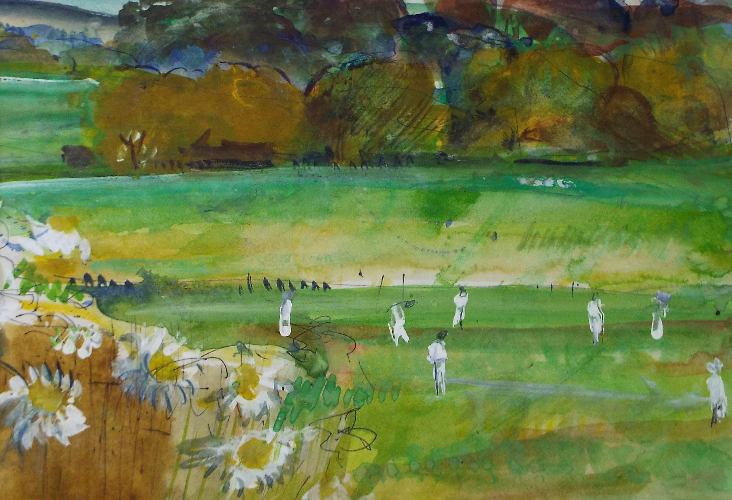 Original Watercolour & Gouache, 'Cricket Match', John Gilbey Bowes (1929-2011), Circa 1990's