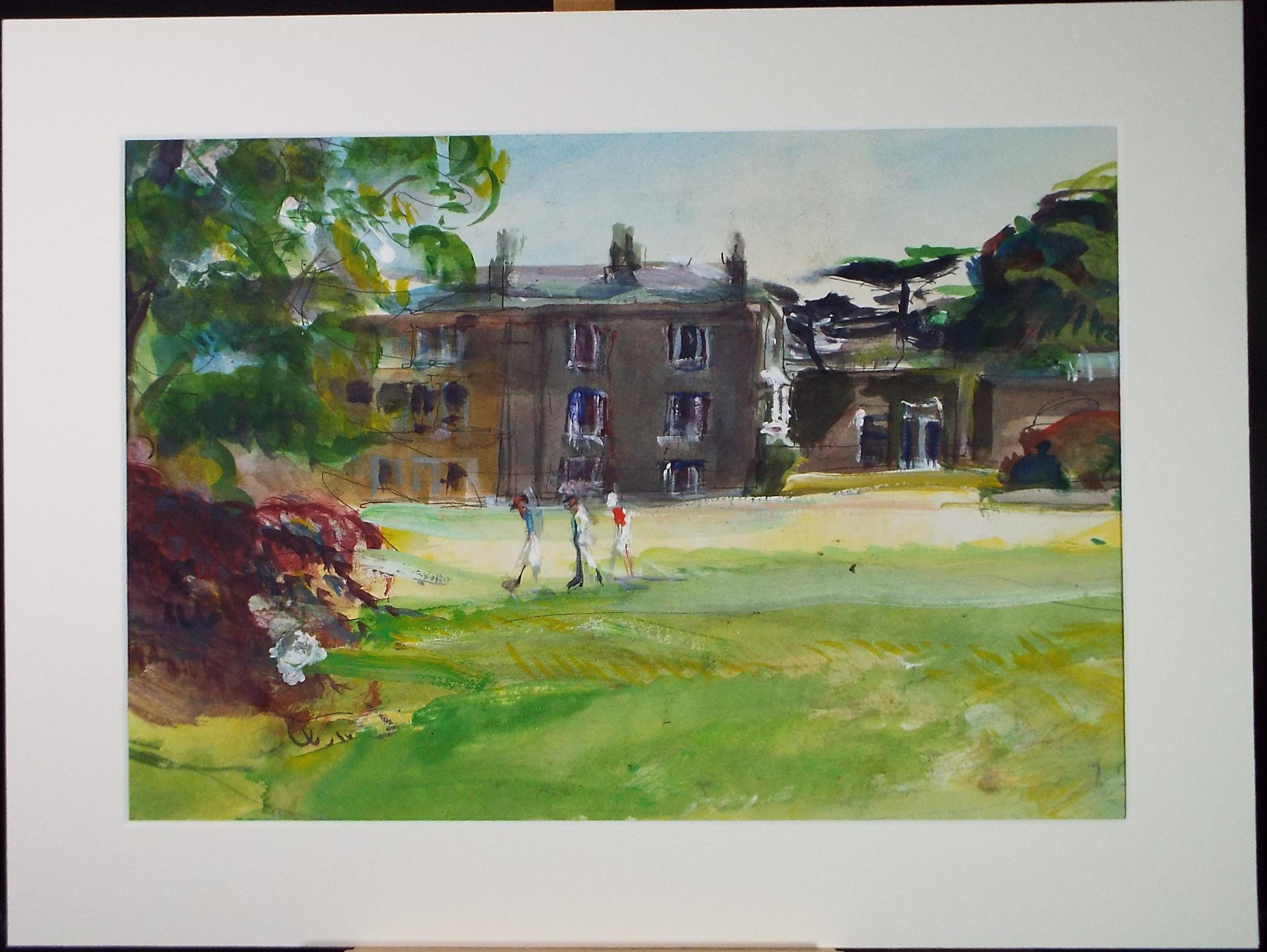 Original Watercolour & Ink, 'Stately home with figures', John Gilbey Bowes (1929-2011), Circa 1990's