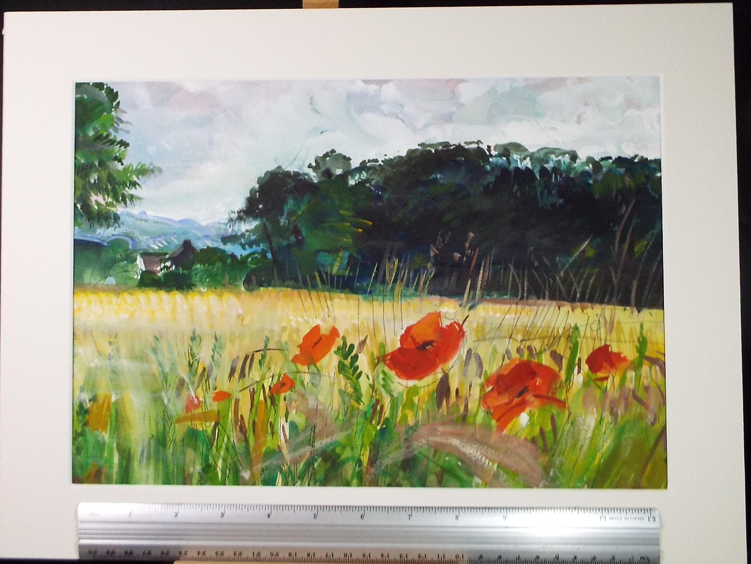 Watercolour and Gouache, 'Cornfield with poppies', John Gilbey Bowes (1929-2011), Circa 1990's