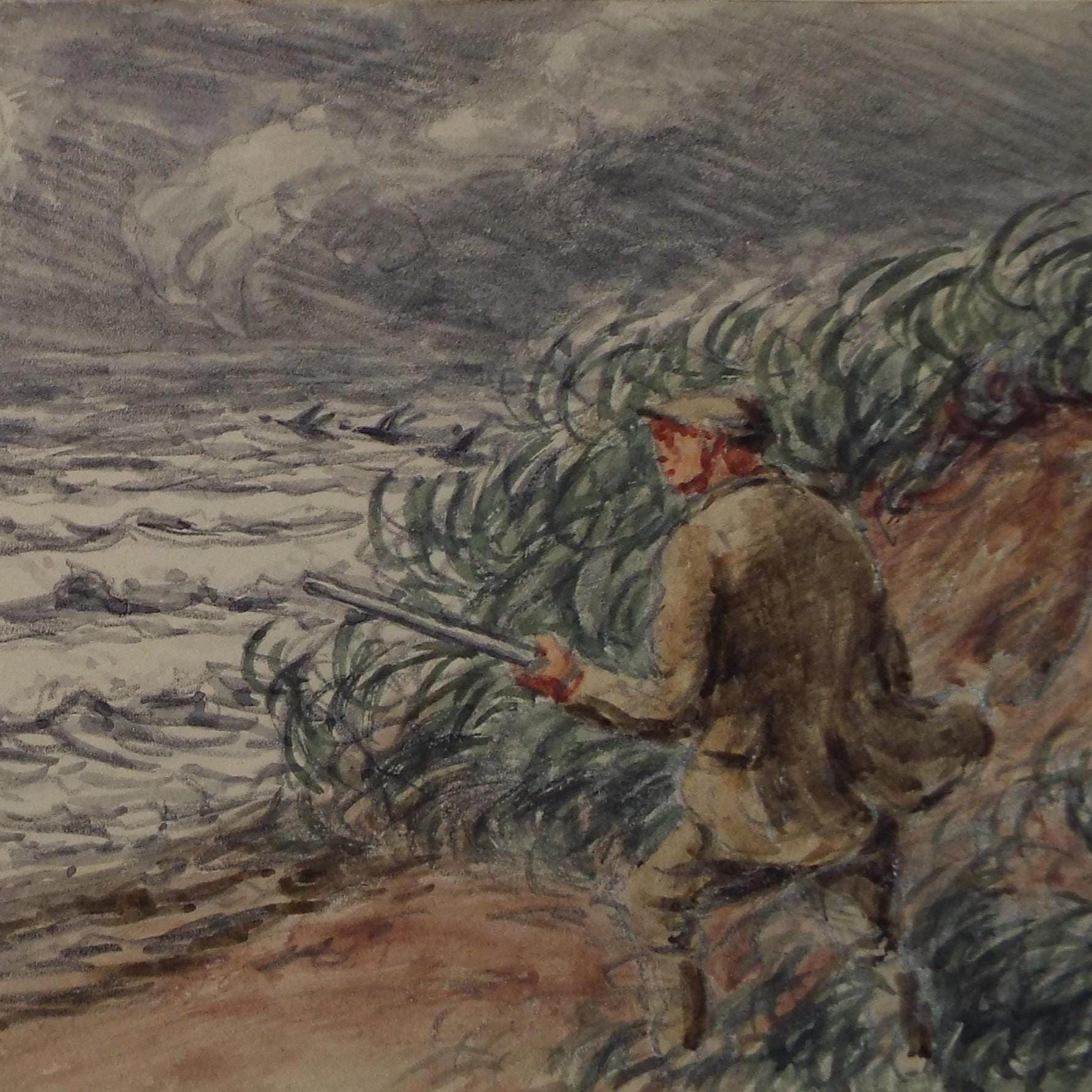 Original Watercolour Drawing , 'Duck shooting', George Anderson Short (1856-1946), Circa 1930's