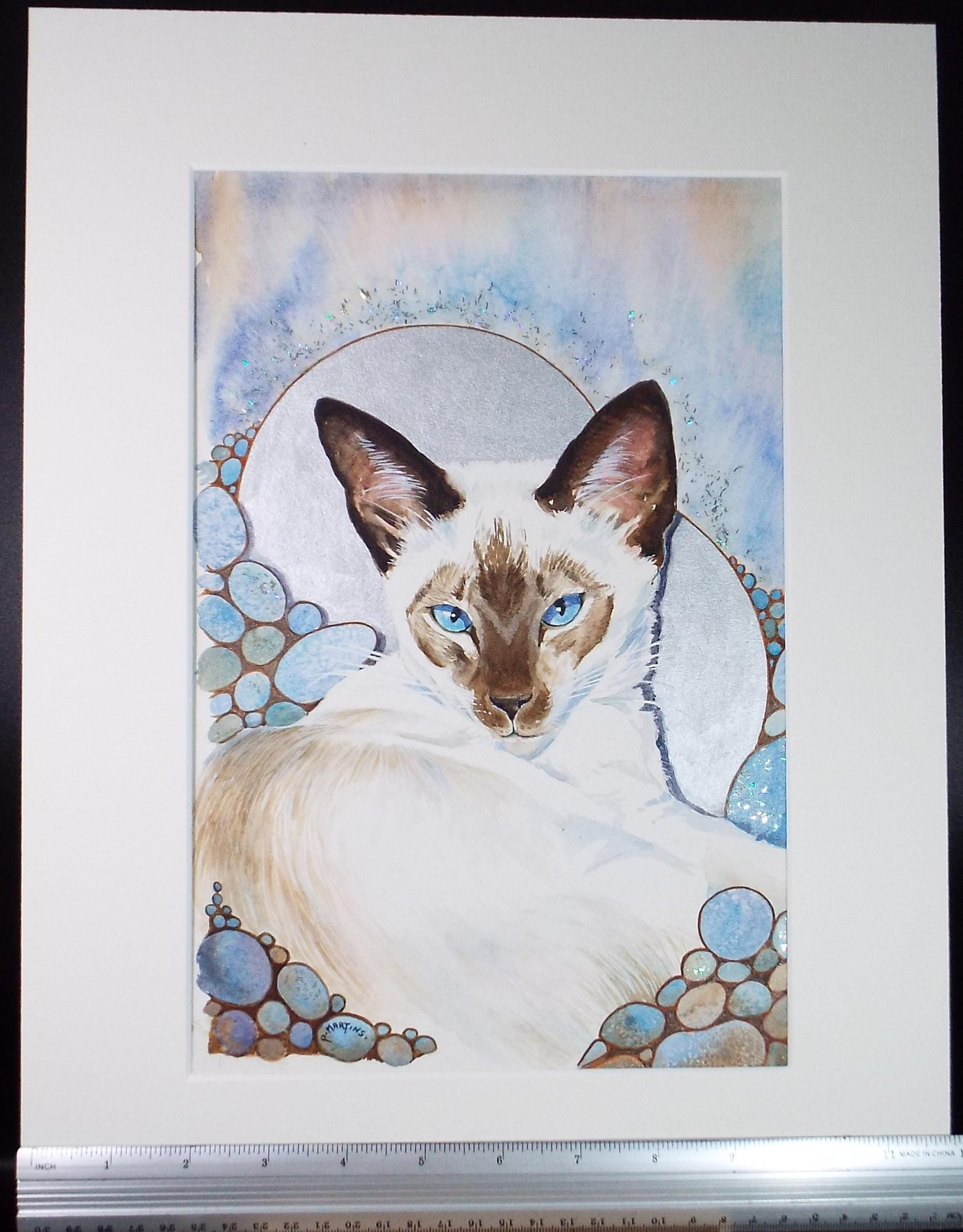 Original Watercolour, 'Frosty - the Siamese',P Martins s.o.f.a, Circa 1990's