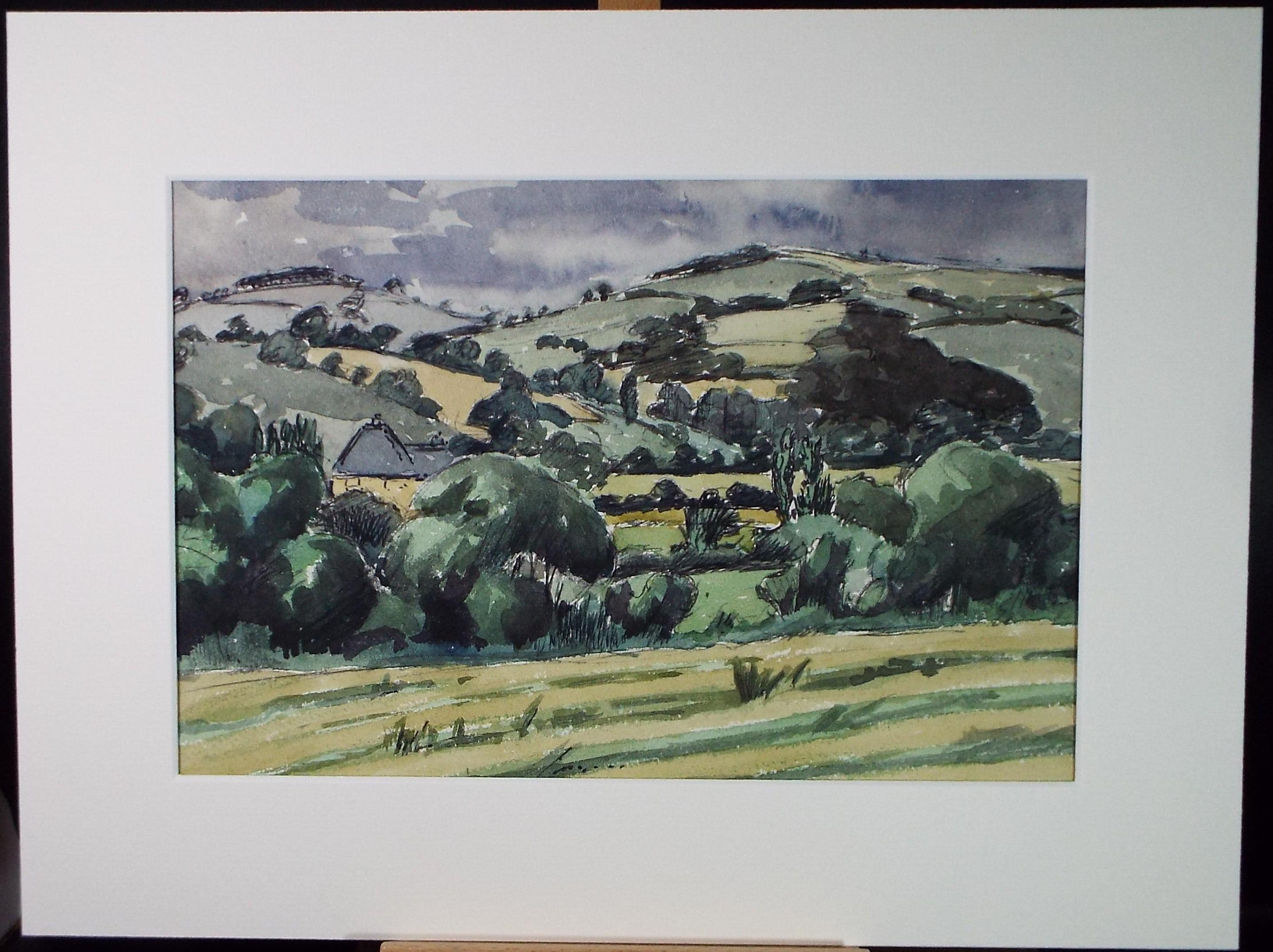 Original Watercolour on Paper, 'Green Landscape', Circa 1970's, Artist Unknown