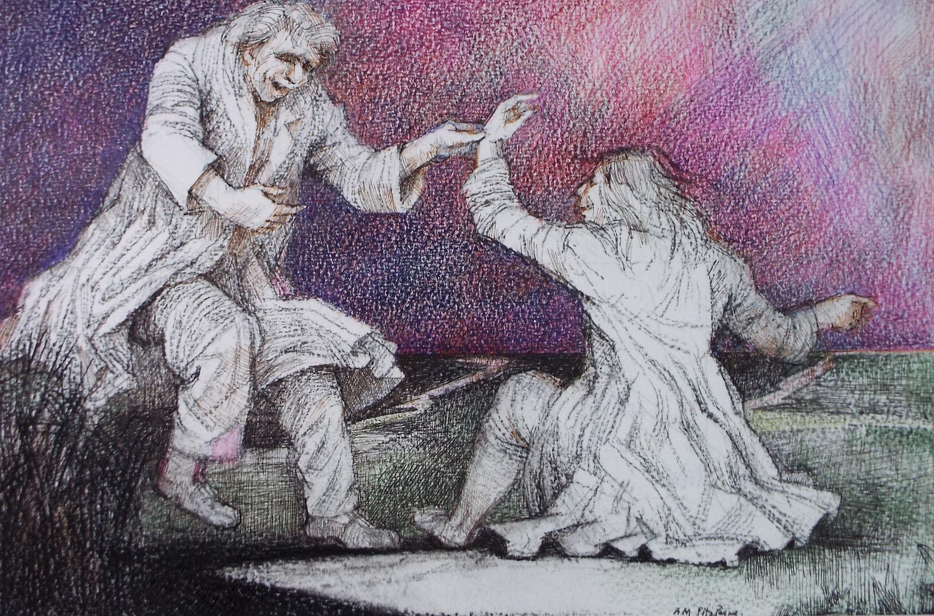 Original coloured pencil & ink Drawing, 'Come and Dance', c1990s,Alice Mary Fitzpayne (b.1928)