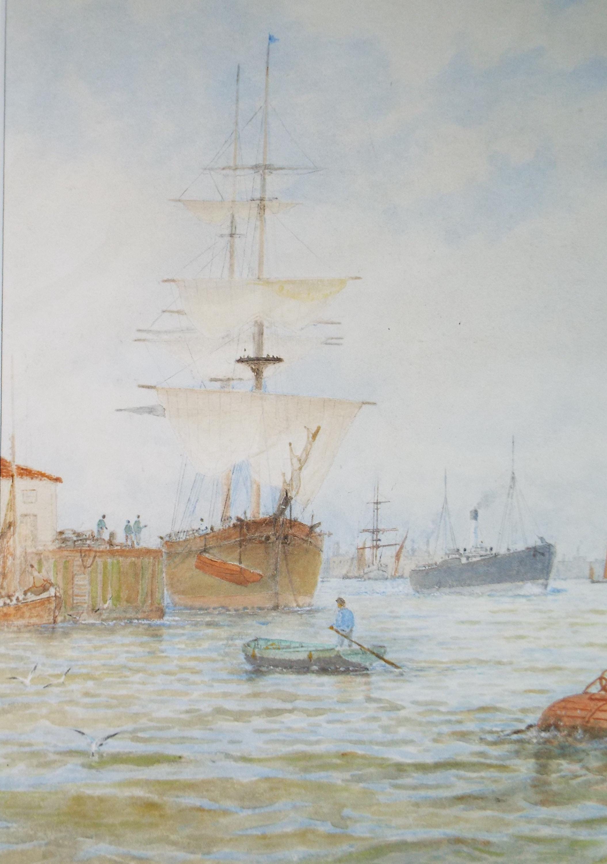 Original Watercolour,'Ships at the Port', Circa 1900, G N Walters