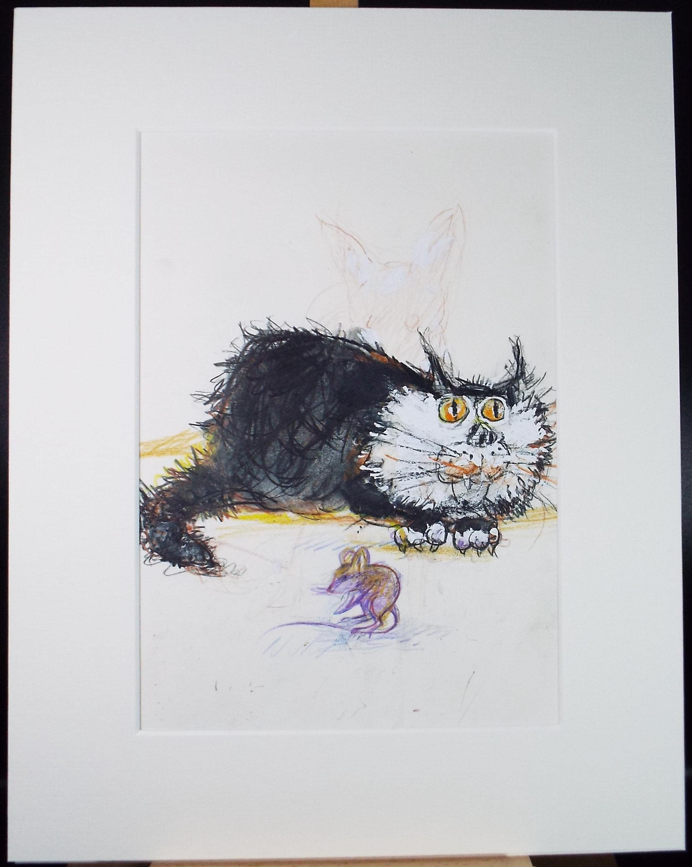 Original coloured pencil & Gouache,'Cat and Mouse', 2005, John Gilbey Bowles (1929-2011)
