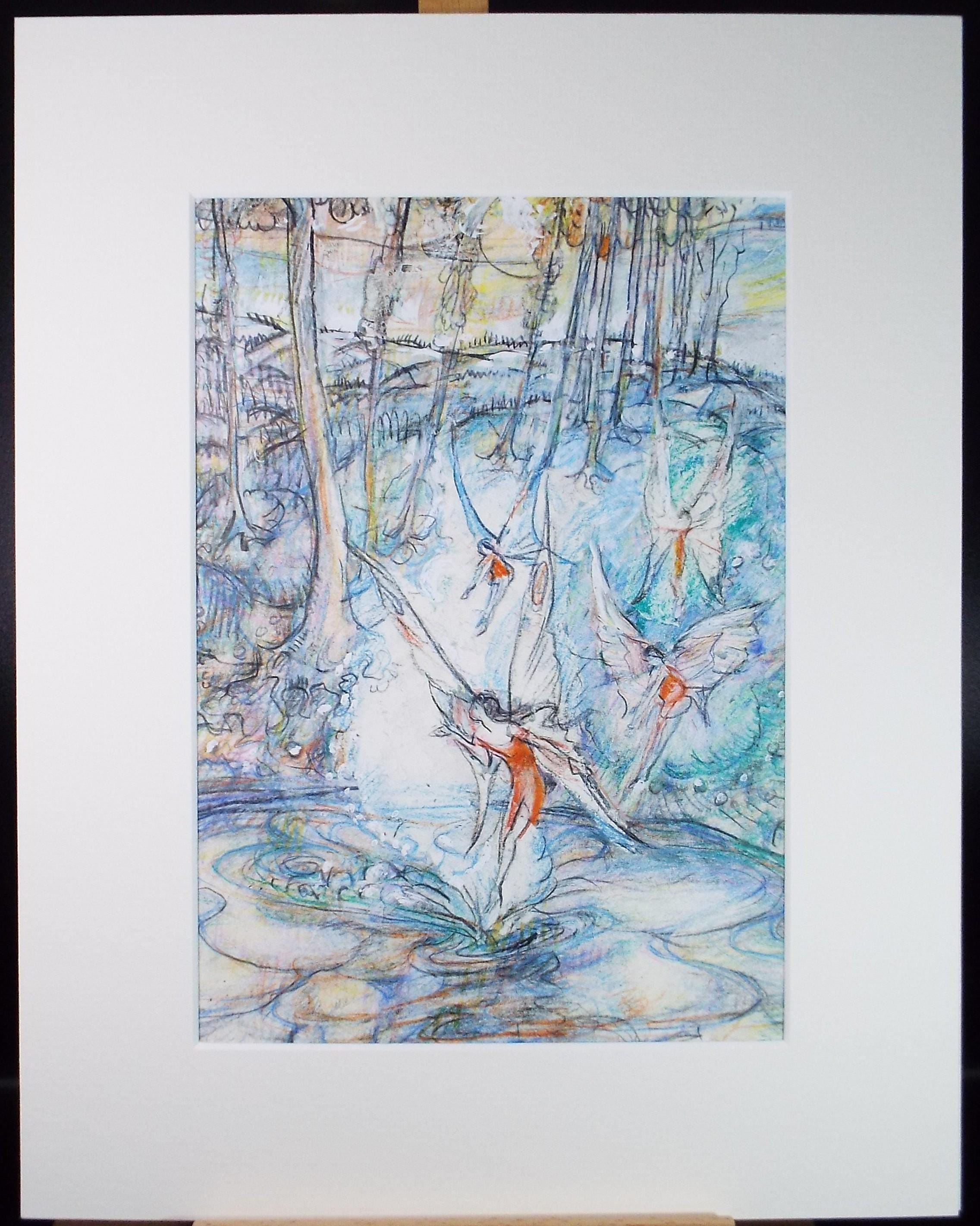Original coloured pencil & Gouache,'A fairy pool', 2005, John Gilbey Bowles (1929-2011)
