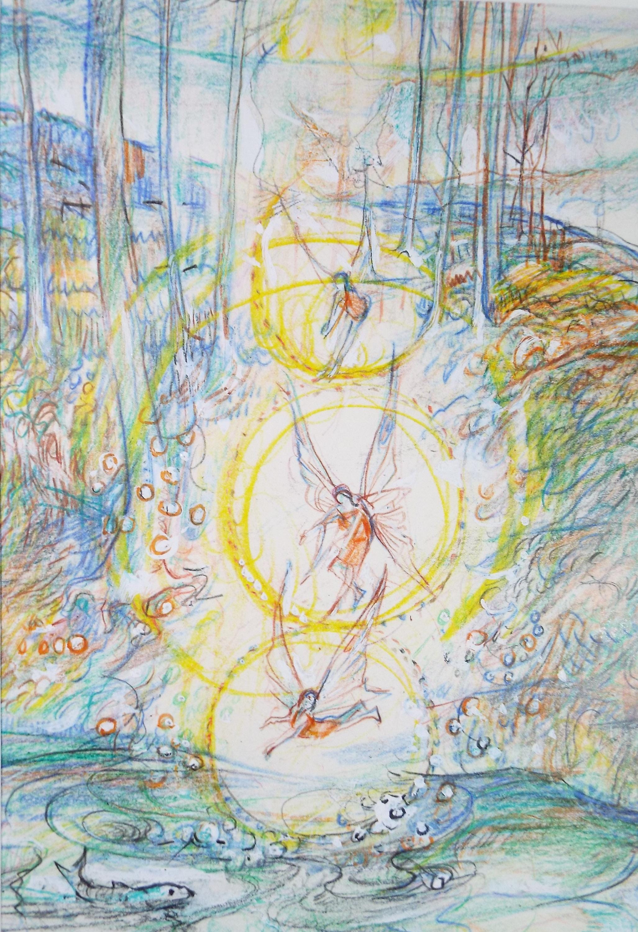 Original coloured pencil & Gouache,'A fairy pool', 2005, John Gilbey Bowles (1929-2011)
